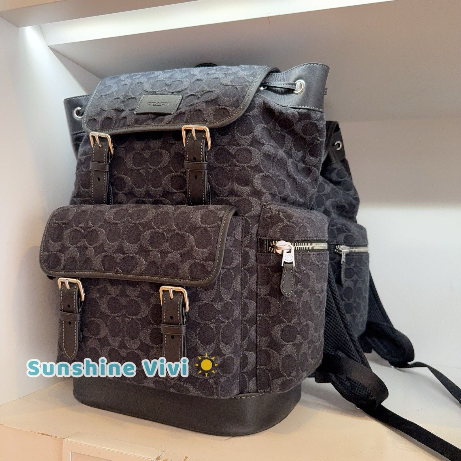 Coach NWT Coach Sprint Backpack Signature Denim CAJ57 Silver Black Size ONE SIZE - 3 Thumbnail