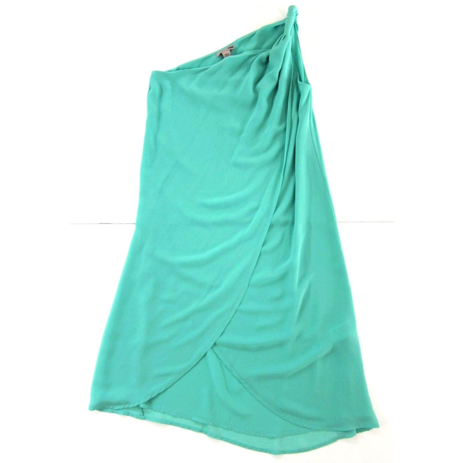 H&M H&M Green Silky One Shoulder Twist Wrap Shift Tunic Tent Dress Women Size 2 Size XS / US 0-2 / IT 36-38 - 2 Thumbnail
