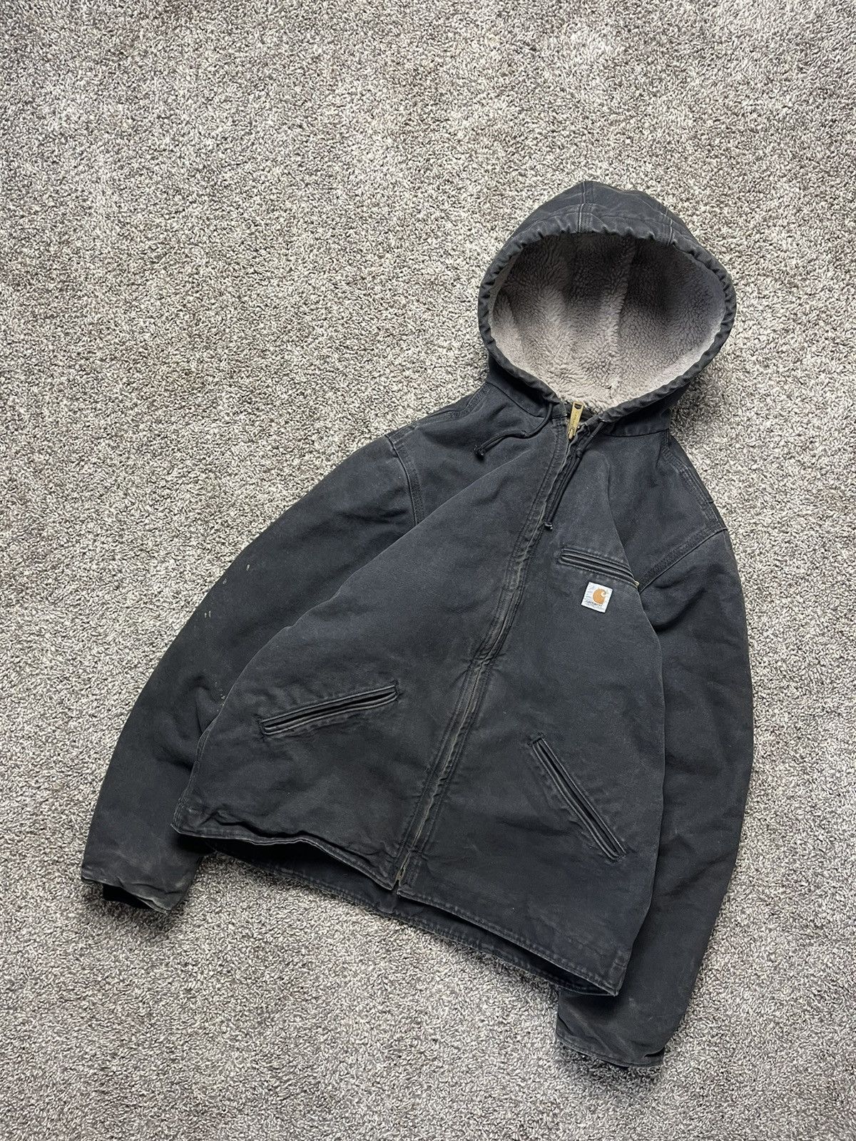 image of Carhartt Sunfaded Black Hooded Detroit Jacket Medium, Men's
