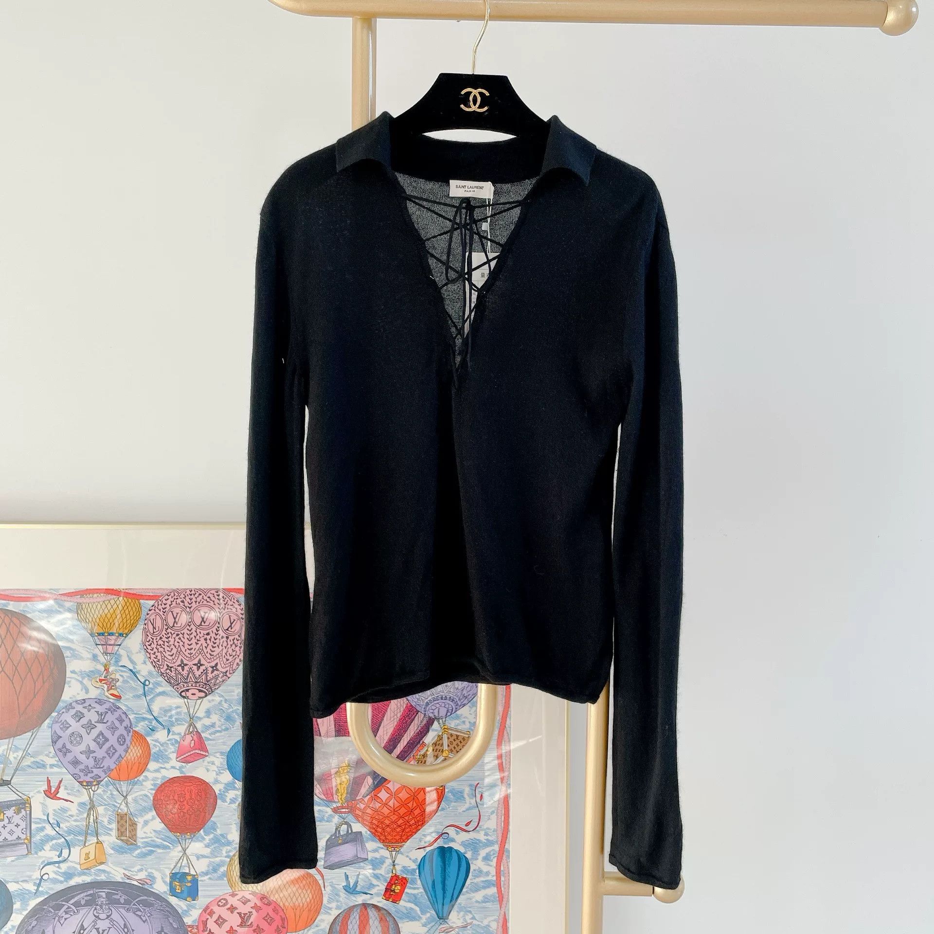 Saint Laurent Paris Saint Laurent Black Cashmere Lace-Up Sweater Size M / US 6-8 / IT 42-44 - 1 Thumbnail
