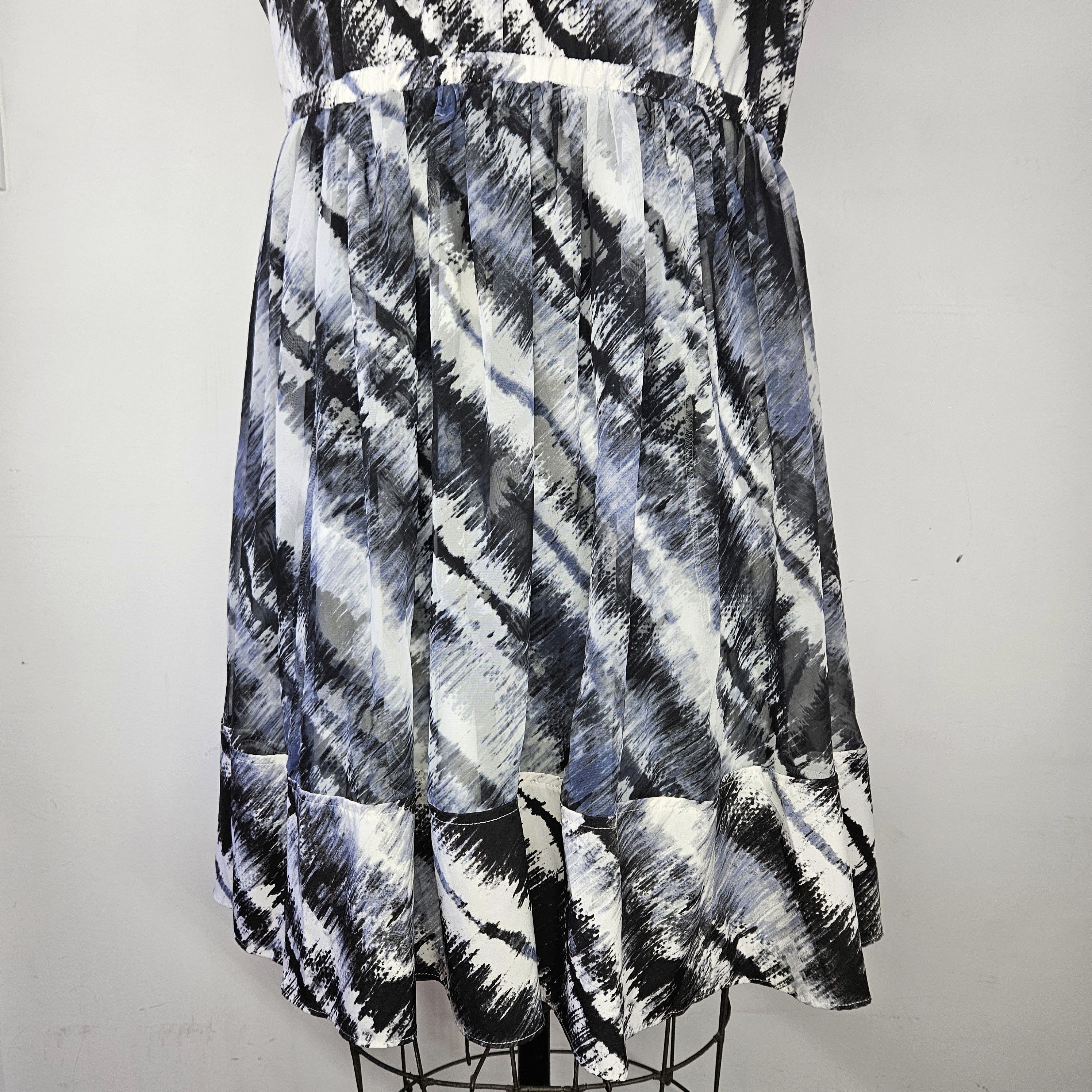 Vera Wang Simply Vera Size XL Dress Bias Cut Tie Dye Black Blue Chif Size XL / US 12-14 / IT 48-50 - 6 Thumbnail
