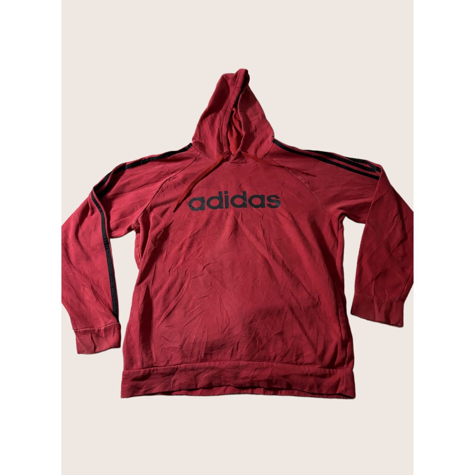 Adidas Adidas Hoodie Mens Large Red 3-Stripes Fleece Pullover Logo Sweatshirt Athletic Size US L / EU 52-54 / 3 - 1 Thumbnail