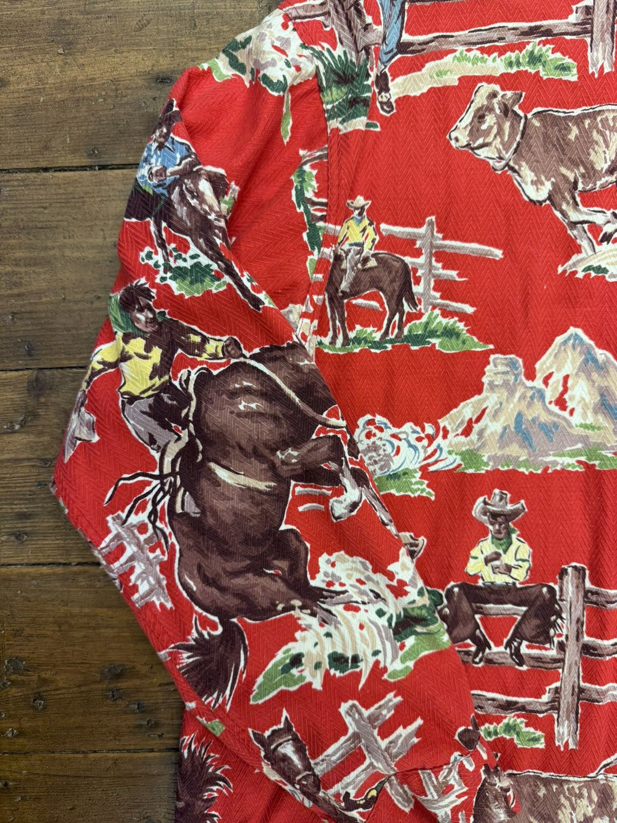 Vintage 1940s Del Mar California Western Cowboy Barkcloth Shirt Size US L / EU 52-54 / 3 - 7 Thumbnail