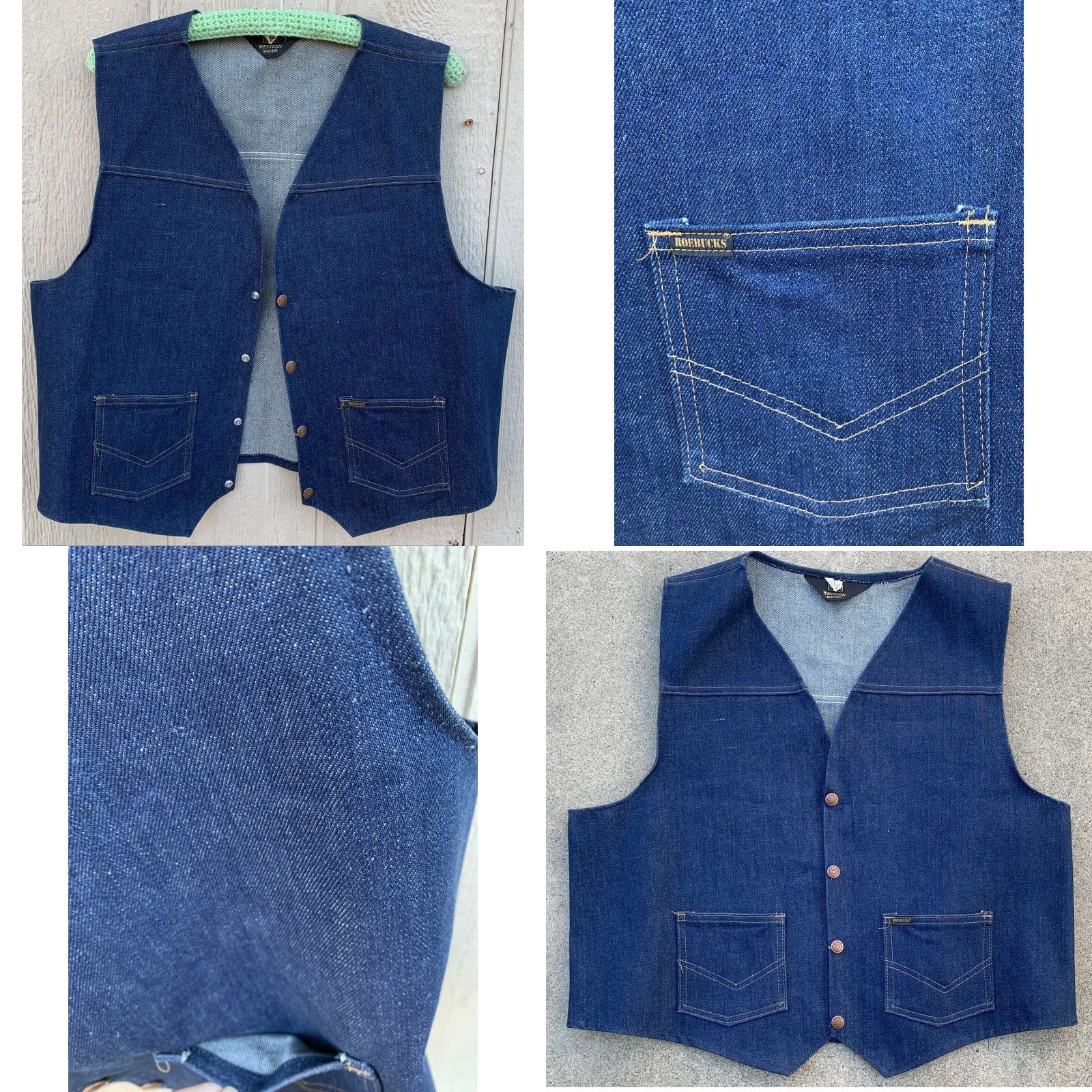Sears VINTAGE Sears Western Wear denim vest Roebucks snap front size XL Men Vest Western blue denim snaps Pockets 80s 90s Theater? Size US XL / EU 56 / 4 - 8 Thumbnail