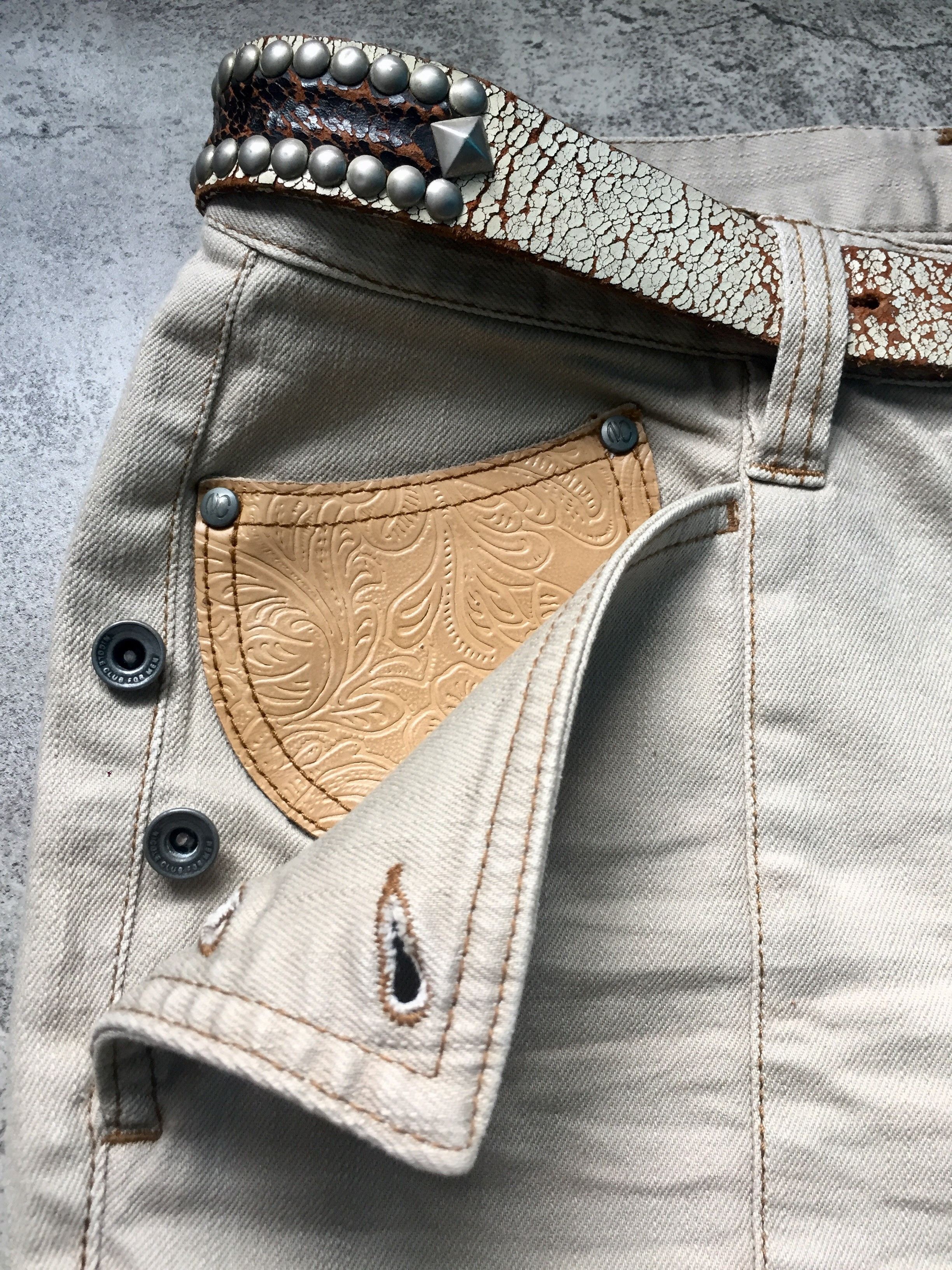 Nicole Club Nicole Club Leather Patch BootCut Faded Denim Pants Size US 32 / EU 48 - 3 Thumbnail