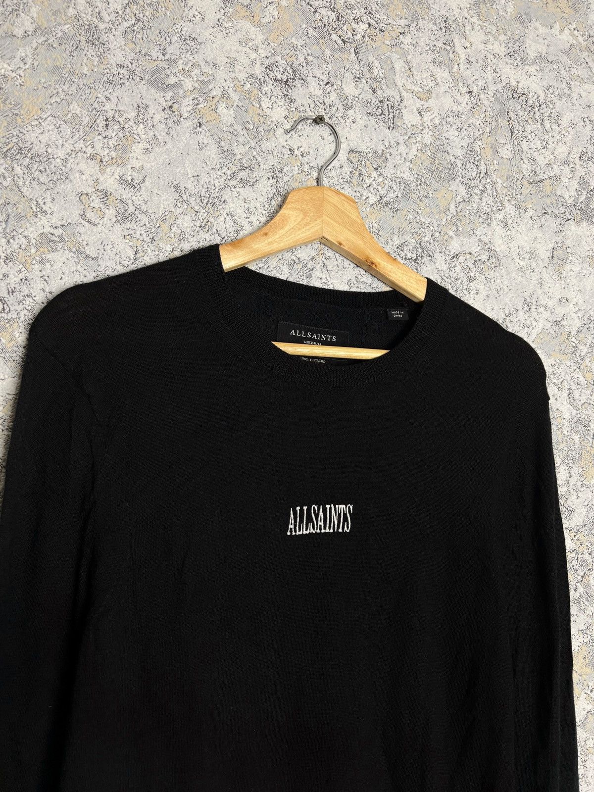 Allsaints Allsaints Sweater Black Chest Logo Merino Wool Jumper Size M Size US M / EU 48-50 / 2 - 2 Thumbnail