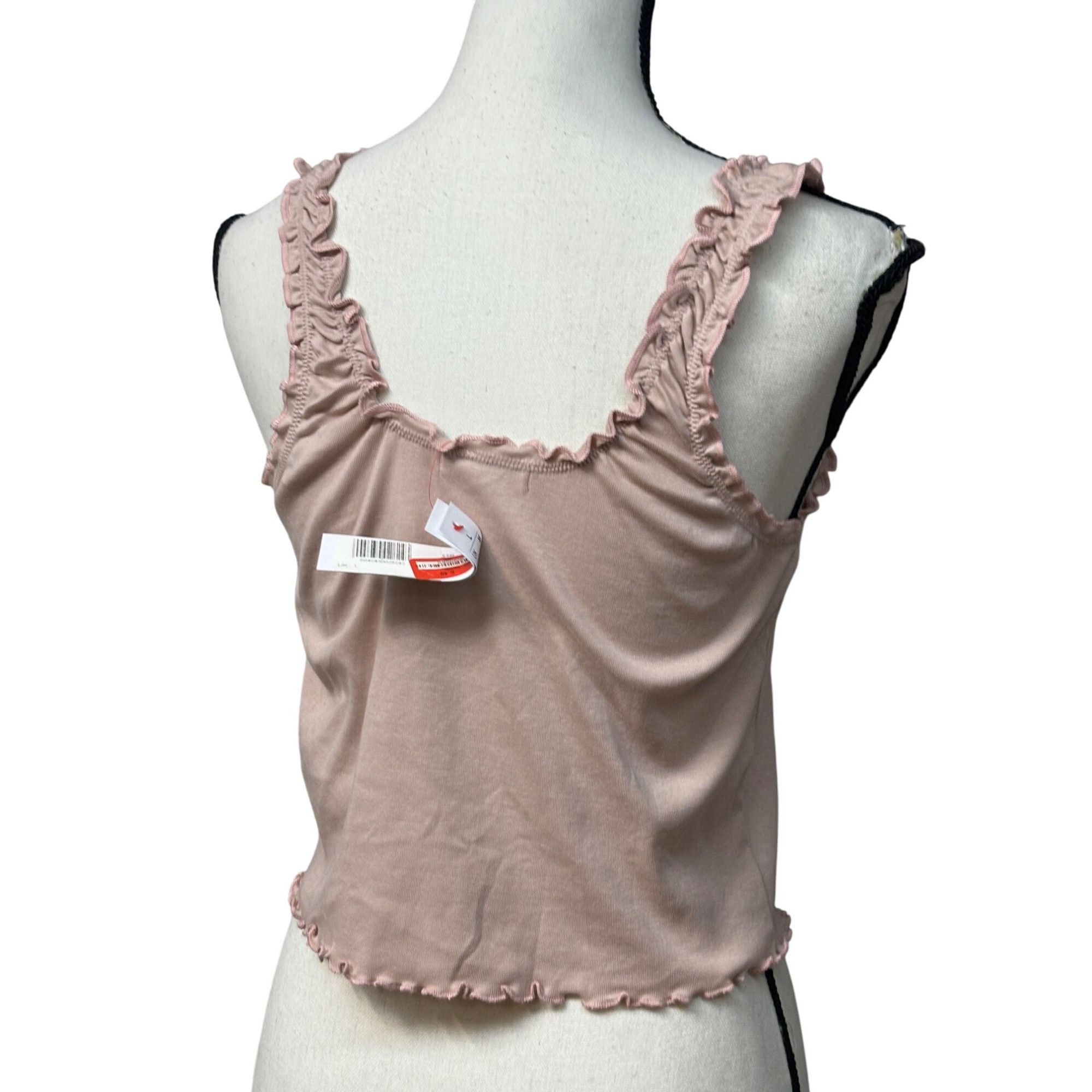 Topshop Topshop Ruffled Straps Ruched Front Lettuce-Edge Tank Top, D Size L / US 10 / IT 46 - 4 Thumbnail