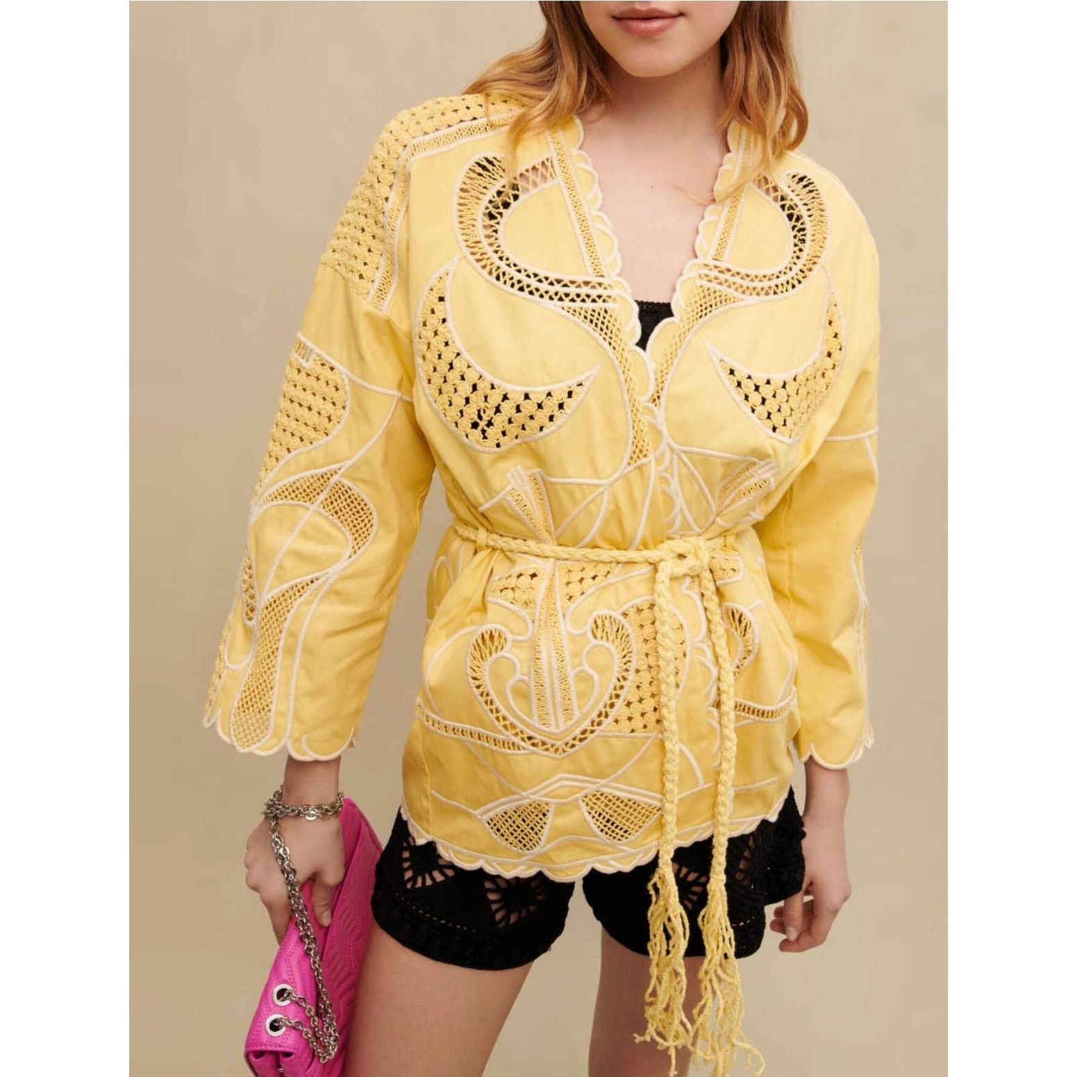 Maje NEW NWT Maje ‘ALOHA’ Embroidered Kimono Jacket Yellow 40 Size L / US 10 / IT 46 - 3 Thumbnail