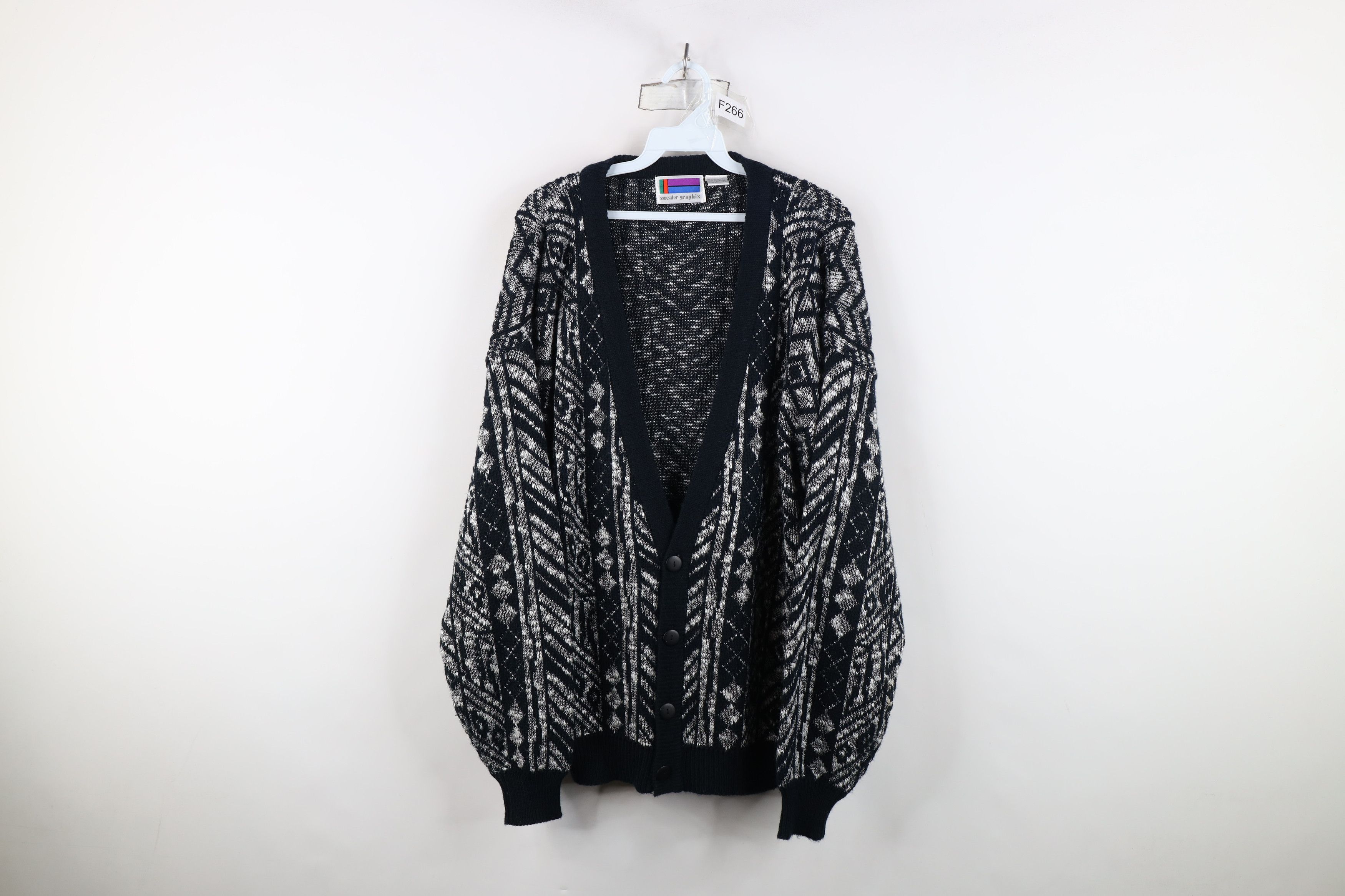 Vintage Vintage 90s Streetwear Geometric Knit Cardigan Sweater Size US L / EU 52-54 / 3 - 1 Thumbnail