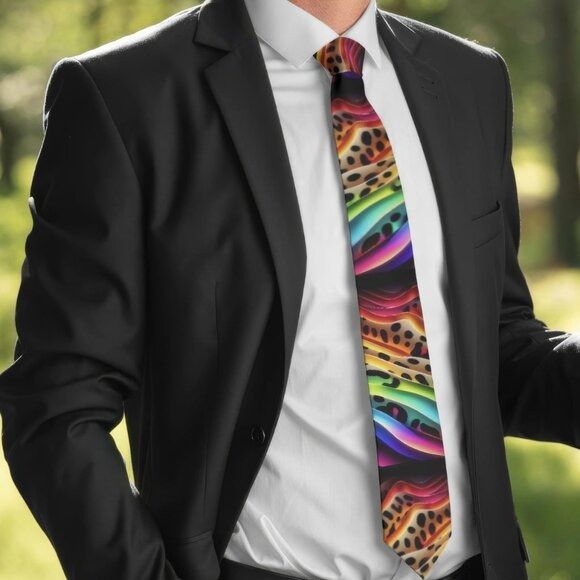 Handmade Tie Trippy Cheetah Leopard Op Art Necktie Hippie Psychedelic Size ONE SIZE - 1 Thumbnail