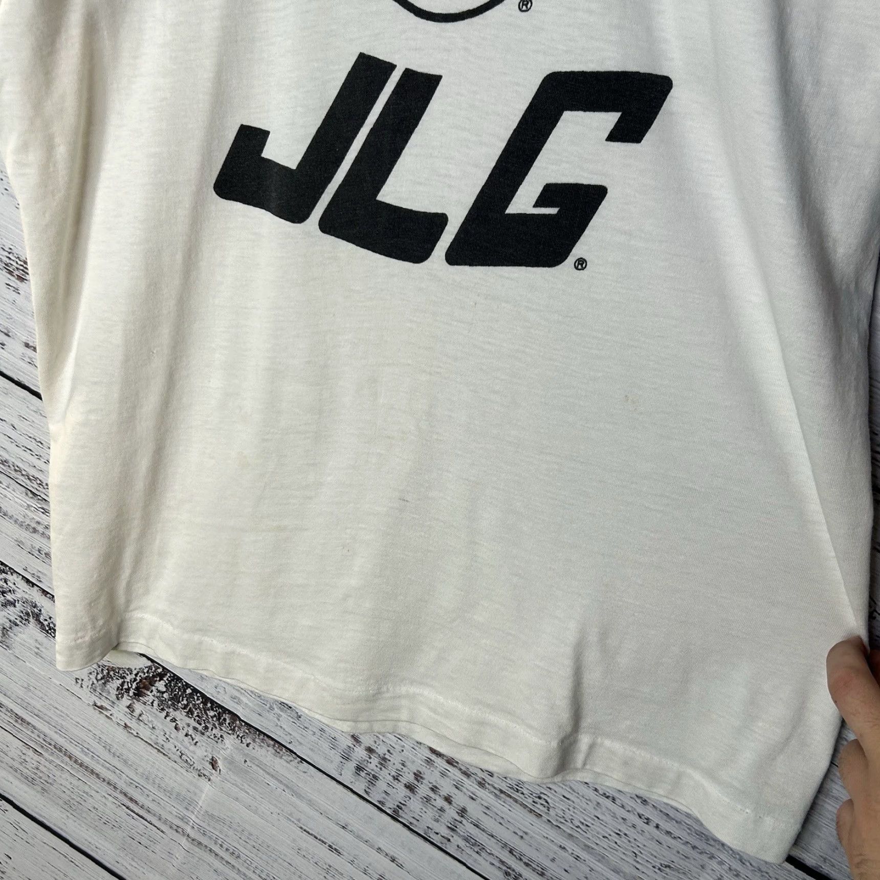 Champion Vtg 80s JLG Industries Construction Equipment Paper Thin Ringer T-Shirt Medium Mens Ivory 90s Colorful Champion Shirt Tee (Men) Size US M / EU 48-50 / 2 - 5 Thumbnail