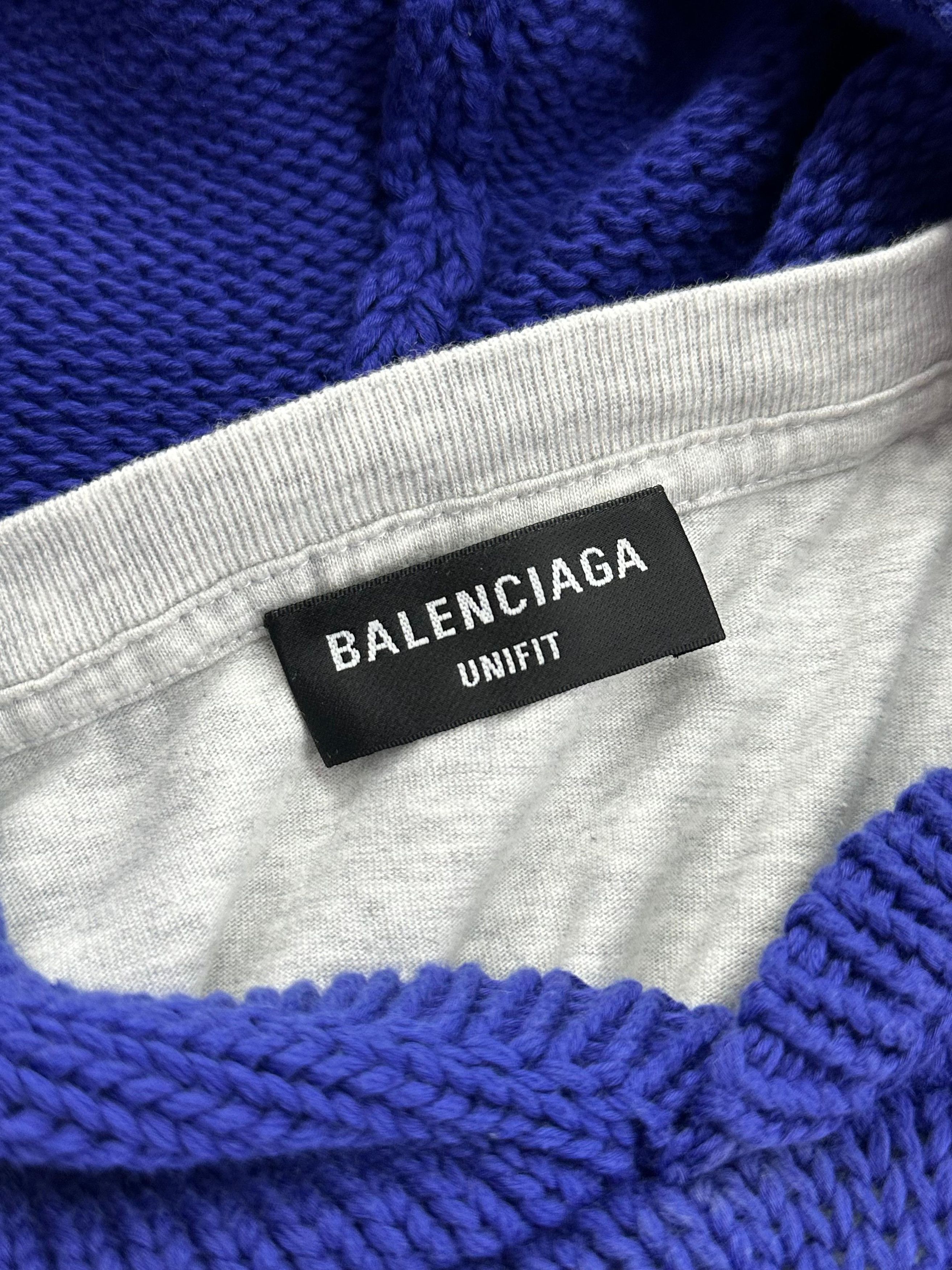 Balenciaga Balenciaga Political Campaign Destroyed Knit Hoodie in Blue Size US XS / EU 42 / 0 - 4 Thumbnail