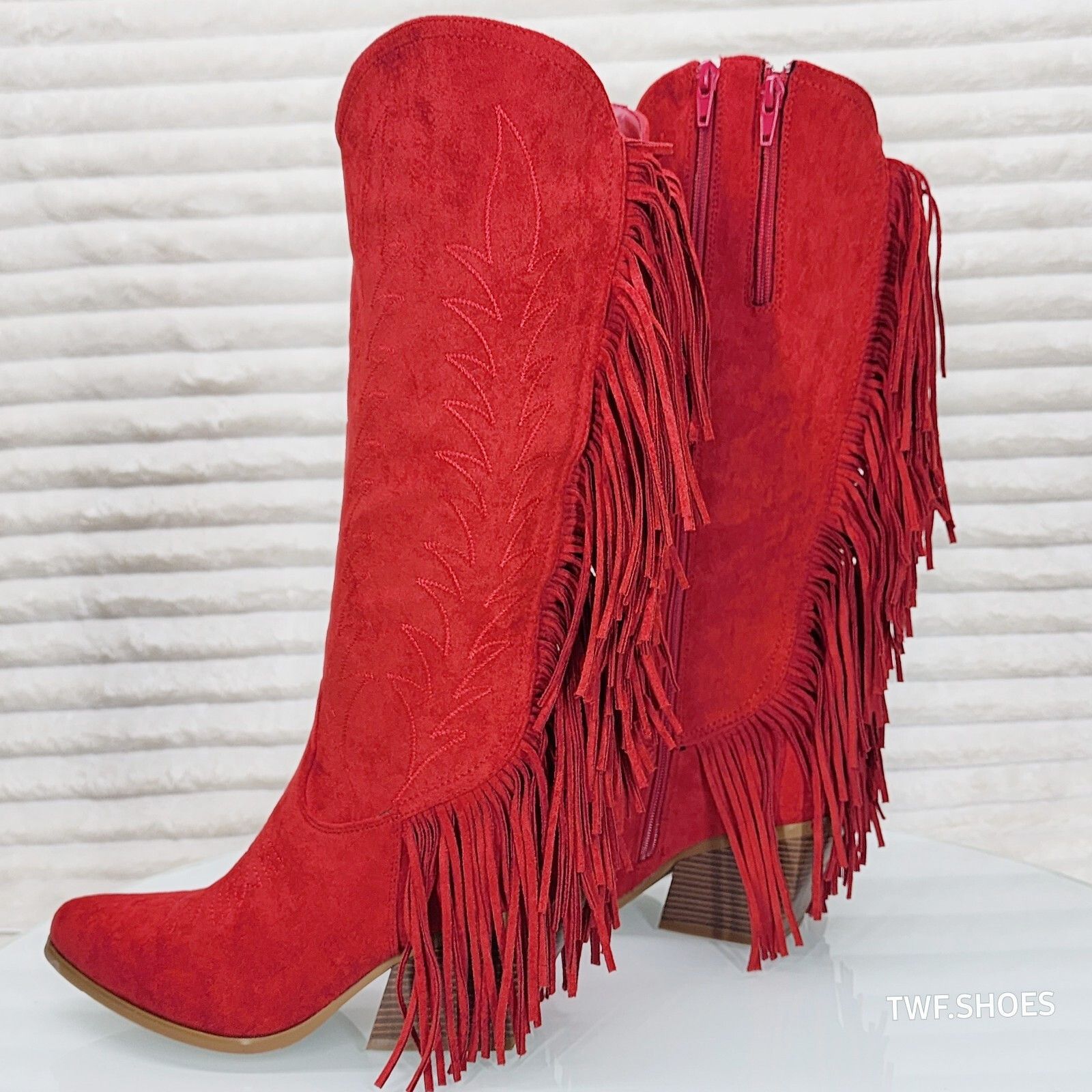 Other Dusty Roads Red Faux Suede Back Fringe Western Cowgirl Boots Size US 10 / IT 40 - 1 Thumbnail