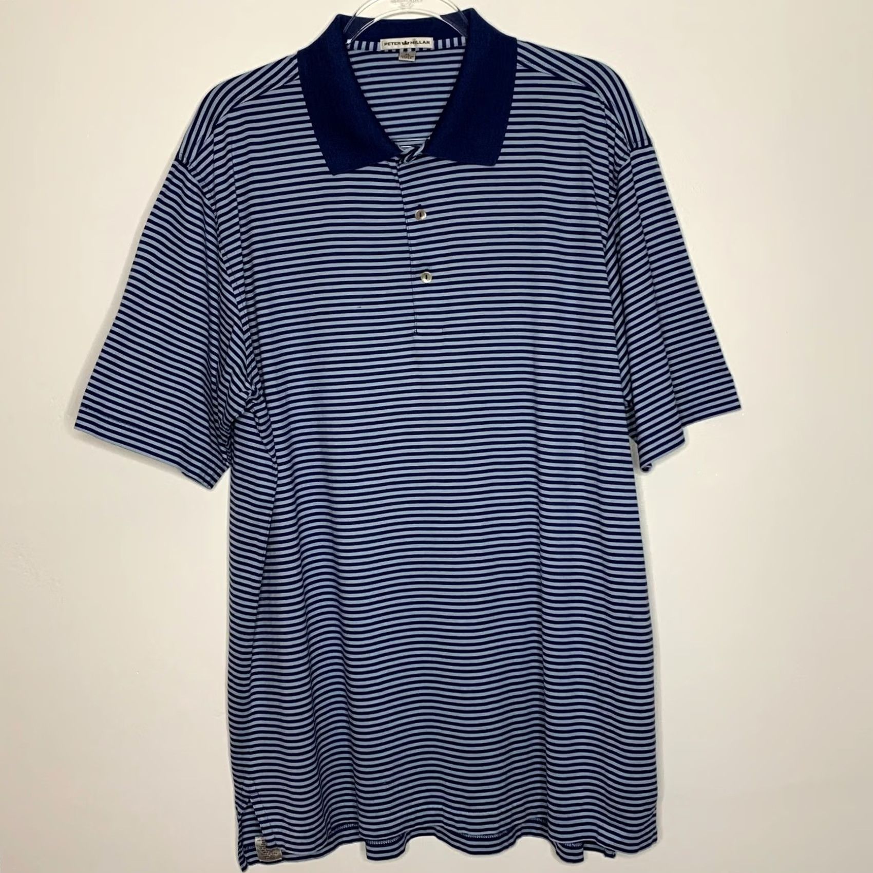 Peter Millar Peter Millar Polo Shirt Golf Mens Size XL Blue Striped Cotton Button Front Size US XL / EU 56 / 4 - 5 Thumbnail