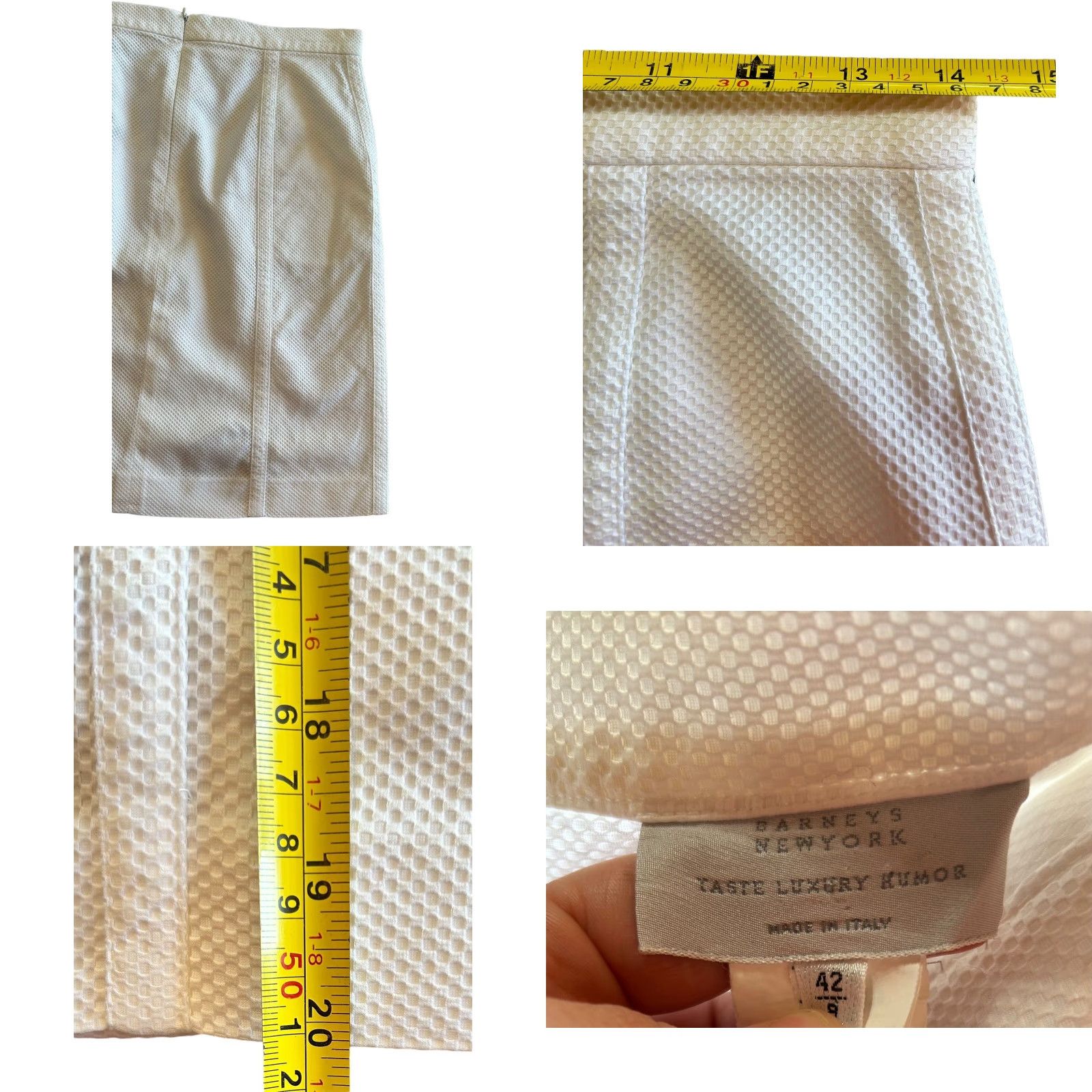 Vintage Barneys New York Women's White Pencile Straight Skirt Sz 8/42 Made In Italy City Knee Length Zipper Lined Size 30" / US 8 / IT 44 - 8 Thumbnail