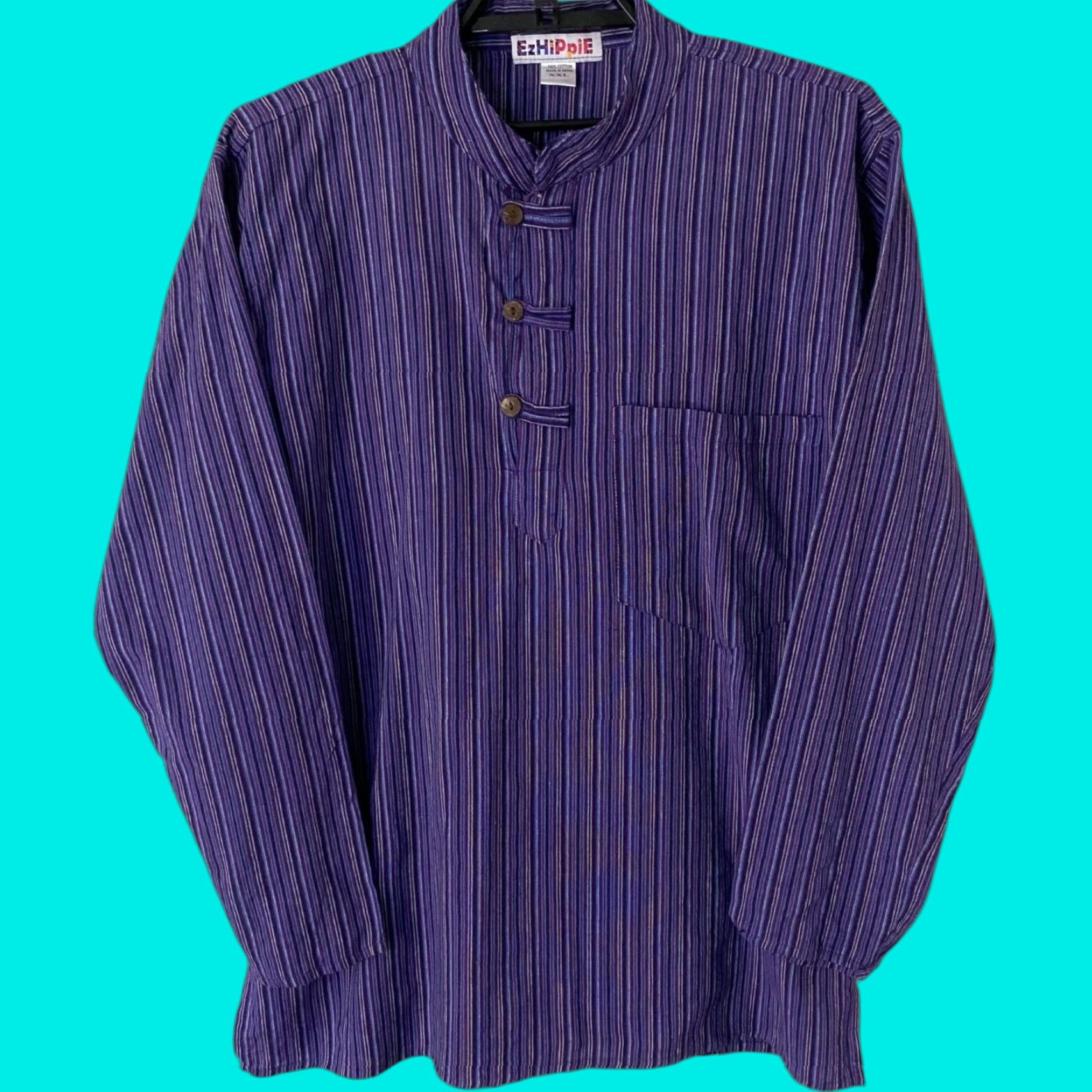 Etro VINTAGE EzHippie Retro Striped Grandad Collared Shirt Men's XXL Purple Cotton All Seasons Size US XXL / EU 58 / 5 - 1 Thumbnail