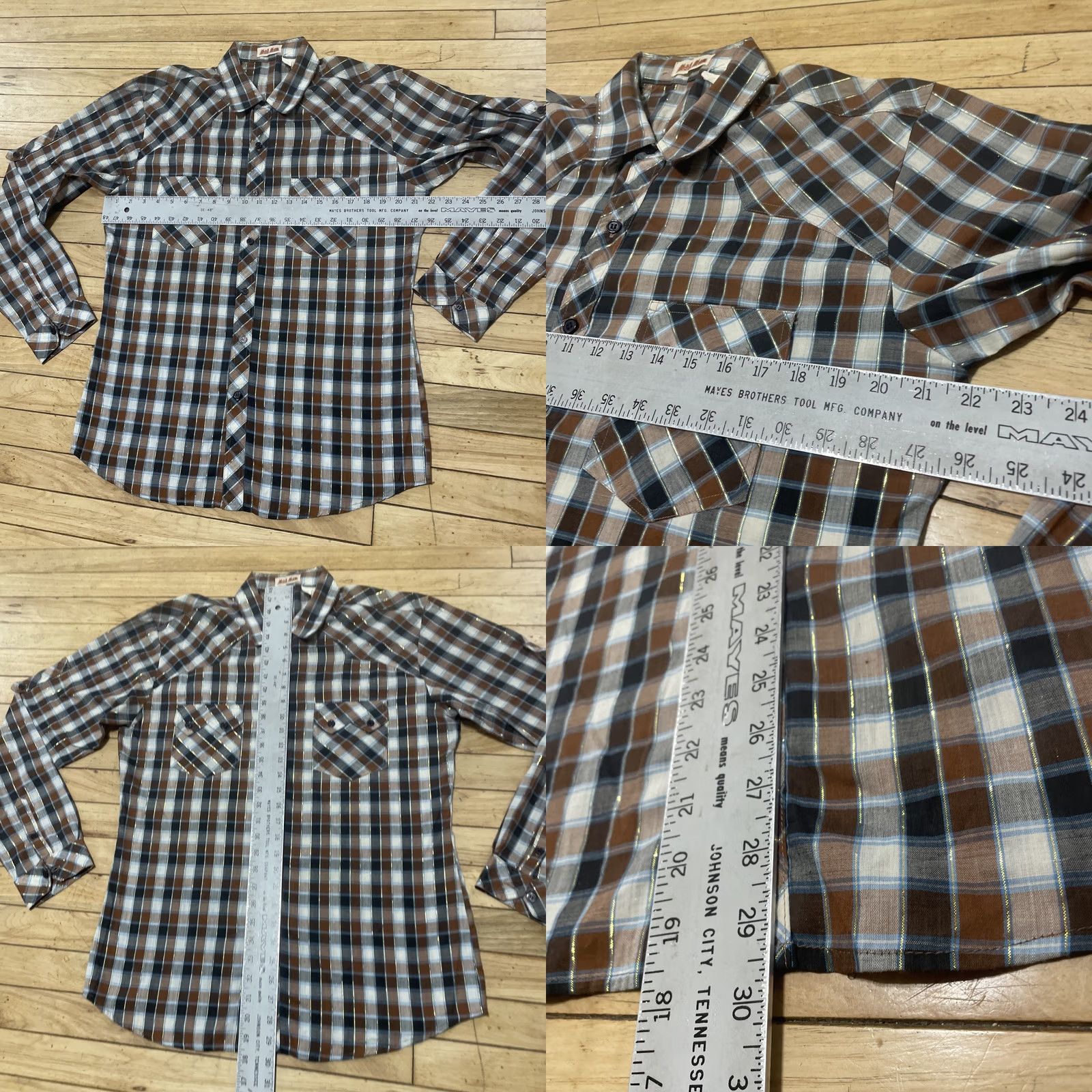Vintage MadMan Vintage 1970s Shirt Men L Brown Gold Brocade Stripe Western Cowboy 42" Size US L / EU 52-54 / 3 - 8 Thumbnail