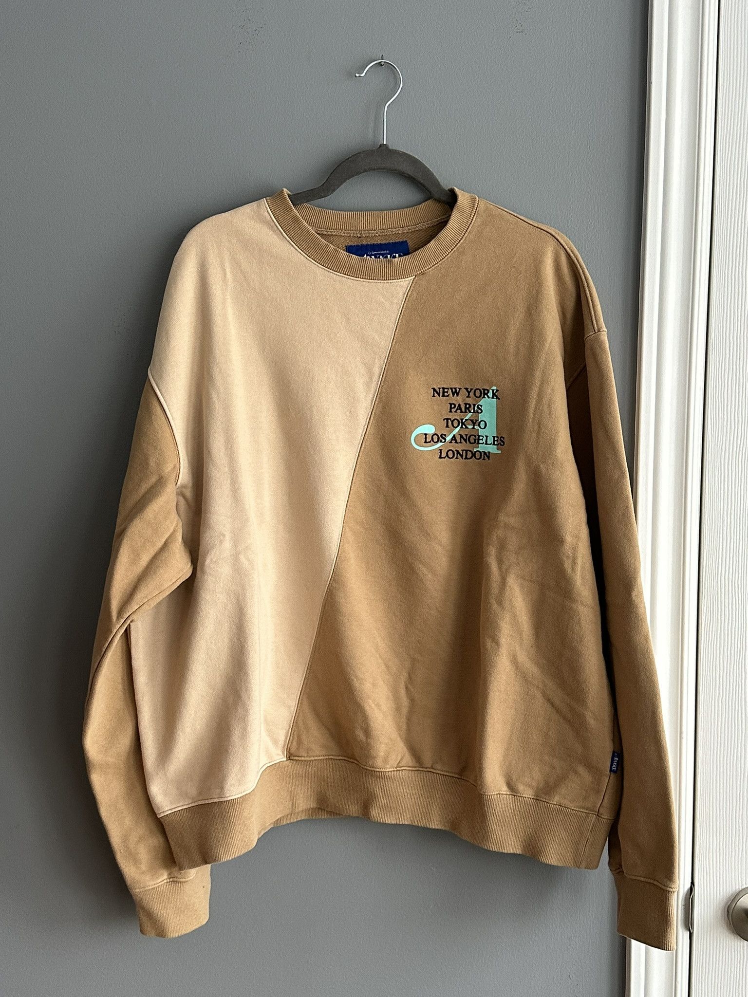 image of Awake Two-Tone Split City Crewneck in Brown, Men's (Size XL)