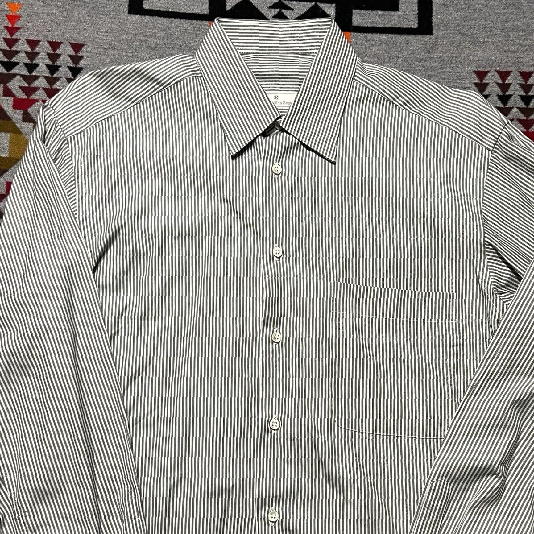 VINTAGE Ermenegildo Zegna Dress Shirt Gray Striped Button Up Long Sleeve Mens 15 New D3