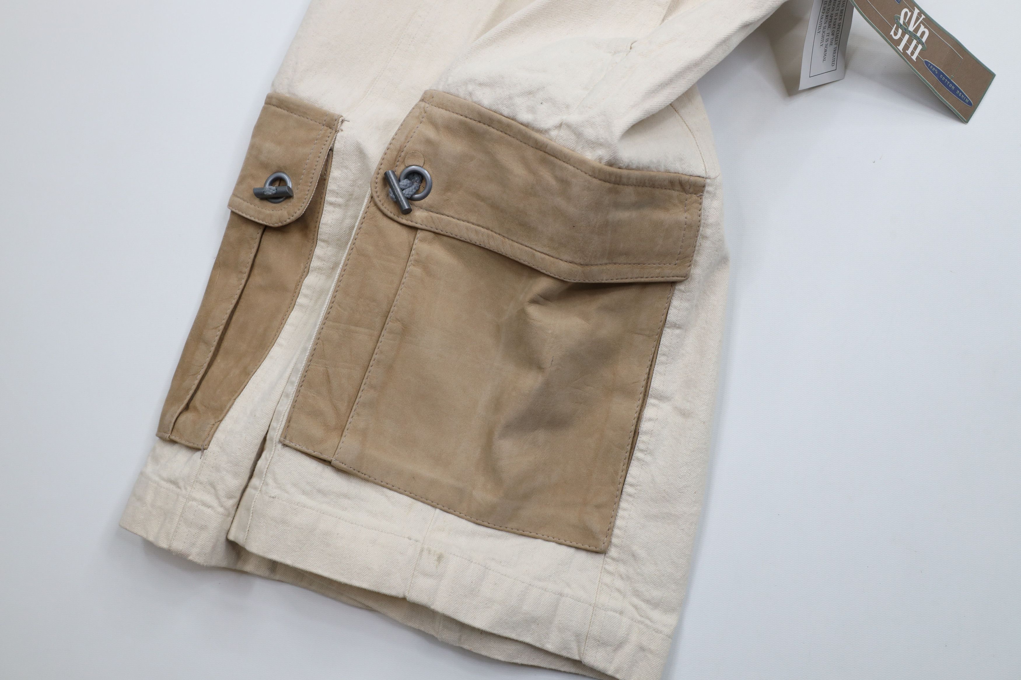 Vintage Deadstock Vintage 90s Streetwear Leather Denim Cargo Shorts Size US 31 - 8 Thumbnail