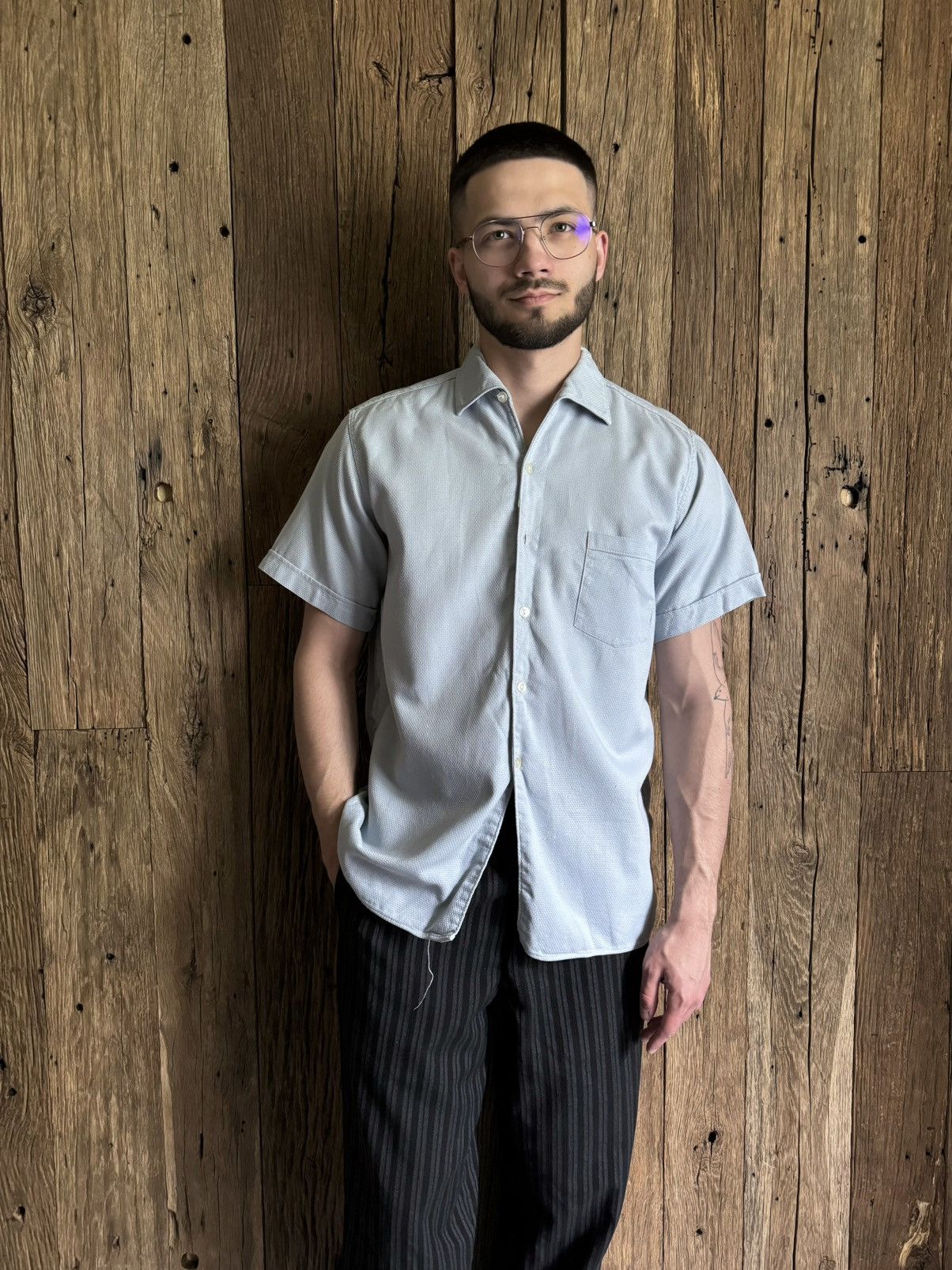 Le Laboureur × Vetra × Vintage ≈1950s Vintage French Workwear Sanfor Waffle Blue Shirt Size US M / EU 48-50 / 2 - 1 Thumbnail