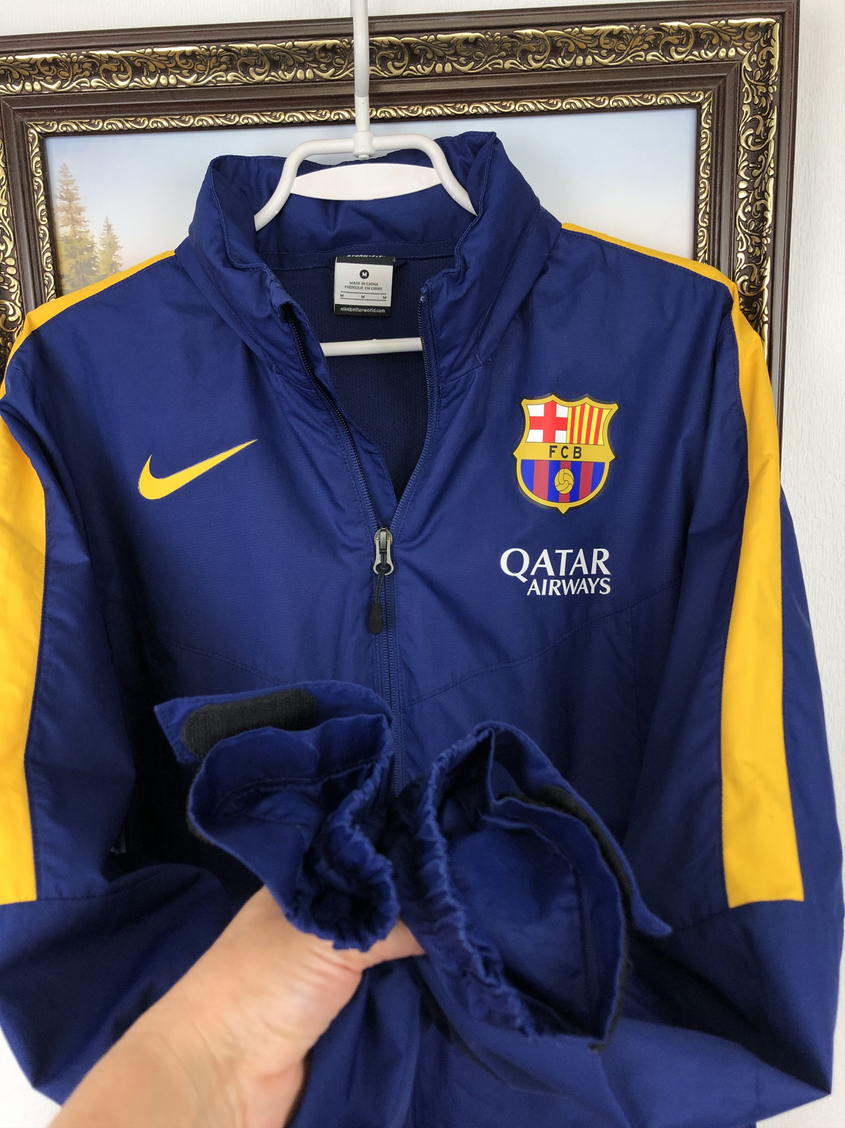 Nike FC barcelona Football Jacket Soccer Top Zip Hooded