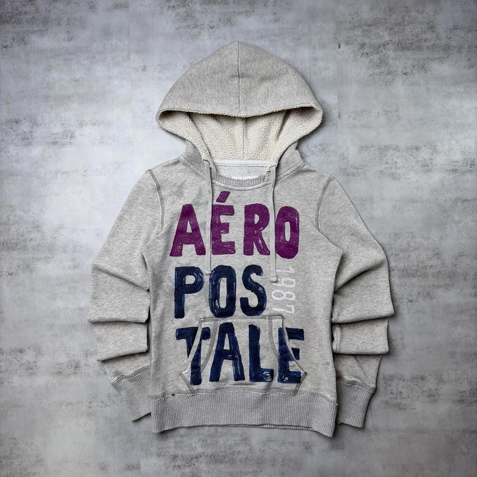 Aeropostale Y2K Grey Aeropostale Grunge Distressed Sherpa Hooded Hoodie Size XS / US 0-2 / IT 36-38 - 1 Thumbnail