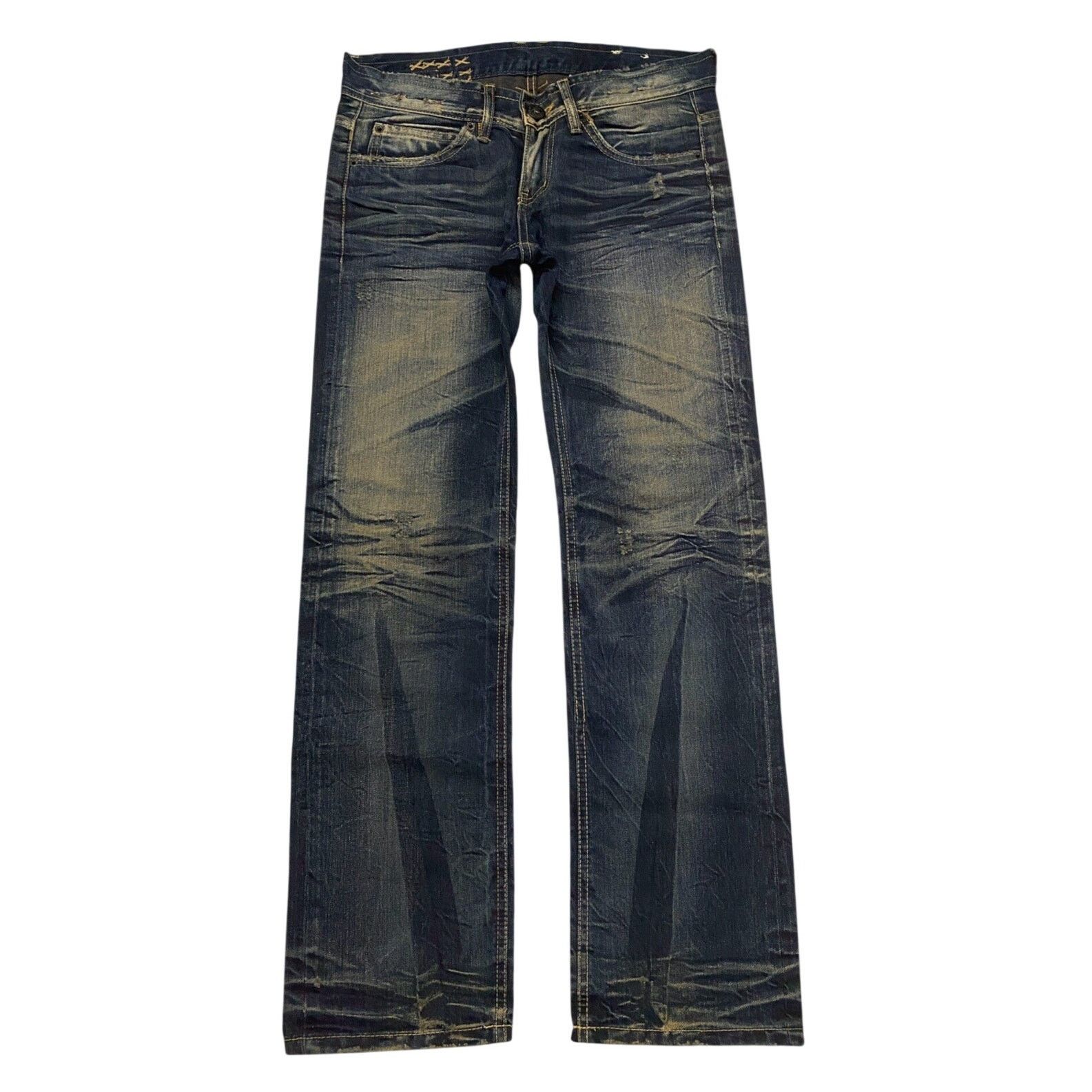 Vintage Faded Wash Low-rise Denim Jeans Blue Beige size 32