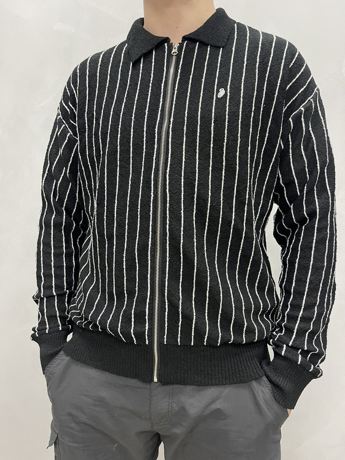 トップス Stussy LIGHT WEIGHT LS ZIP POLO black Stussy Light Weight Long-Sleeve Zip Polo 'Black Stripe' 117189