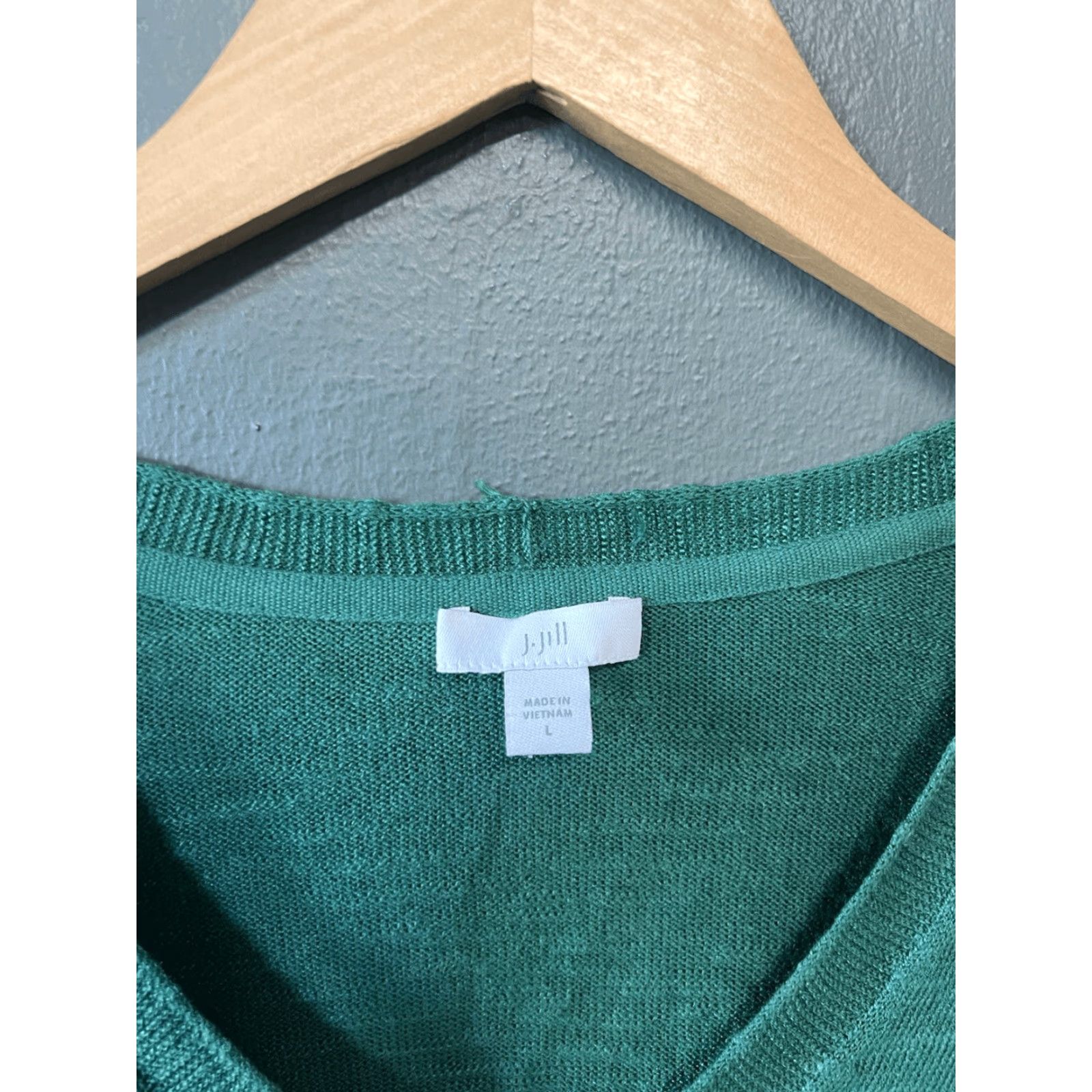 J. Jill J. Jill Womens Green V-Neck Long Sleeve Knit Pullover Sweatshirt Size L Size L / US 10 / IT 46 - 3 Thumbnail