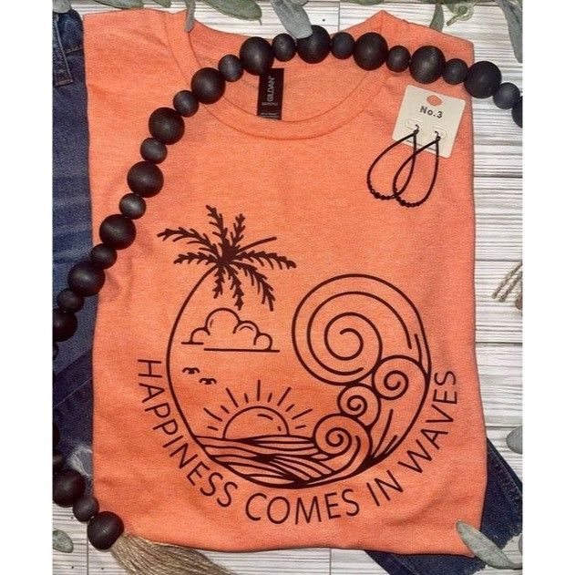Other Happiness Comes In Waves Graphic Tee Gildan Softstyle Large Size L / US 10 / IT 46 - 1 Thumbnail