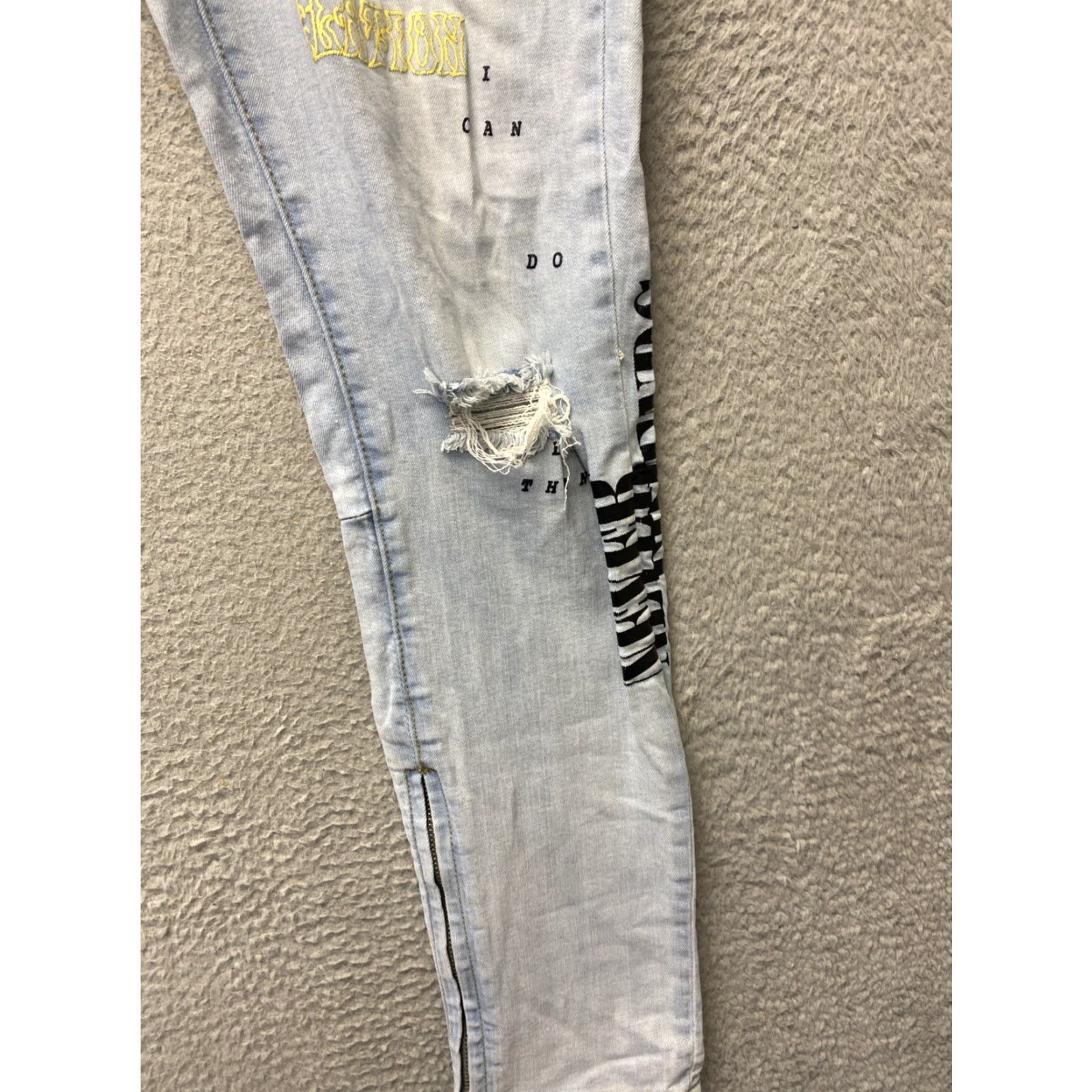 Denime Crysp Denim Jeans Mens 36 Blue washed Skinny Distressed Stretch 36x35 103-62 Size US 36 / EU 52 - 3 Thumbnail