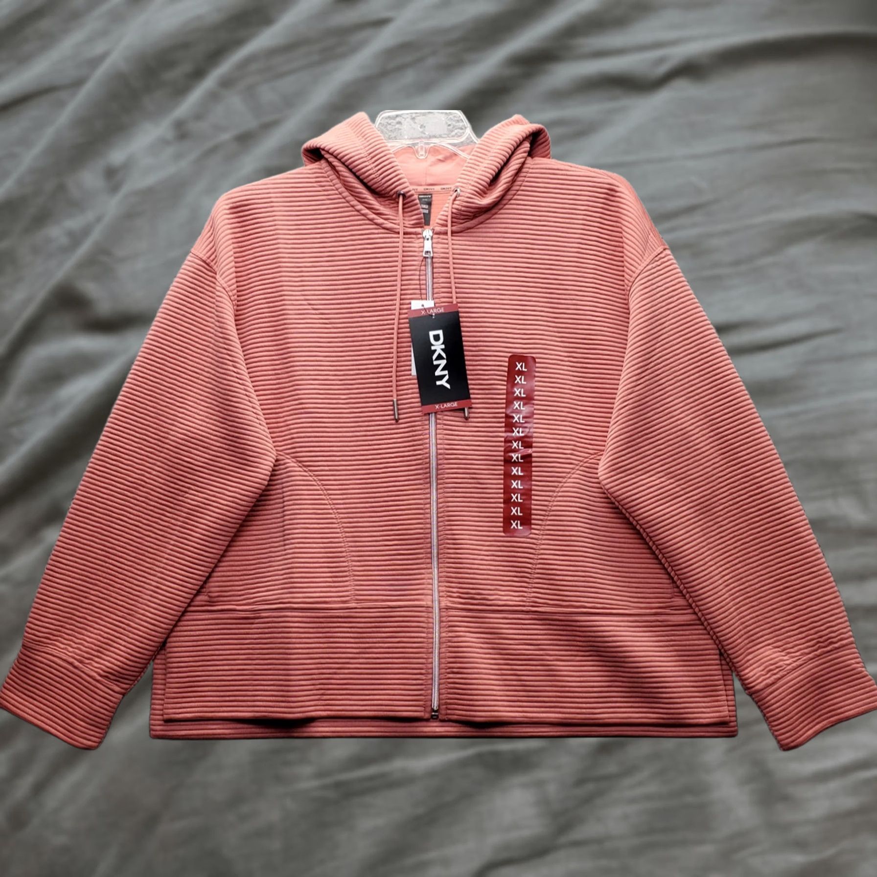 DKNY DKNY Hooded Jacket Womens XL Pink Full Zip Pockets Tech Ribbed Ottoman NWT Size XL / US 12-14 / IT 48-50 - 1 Thumbnail