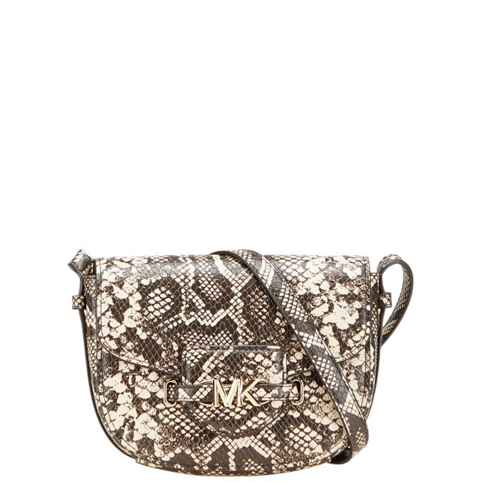 Michael Kors Michael Kors Python Embossed MK Logo Crossbody Shoulder Bag 35S4G6RC1Y Brown and Beige Leather Women's Size ONE SIZE - 1 Thumbnail