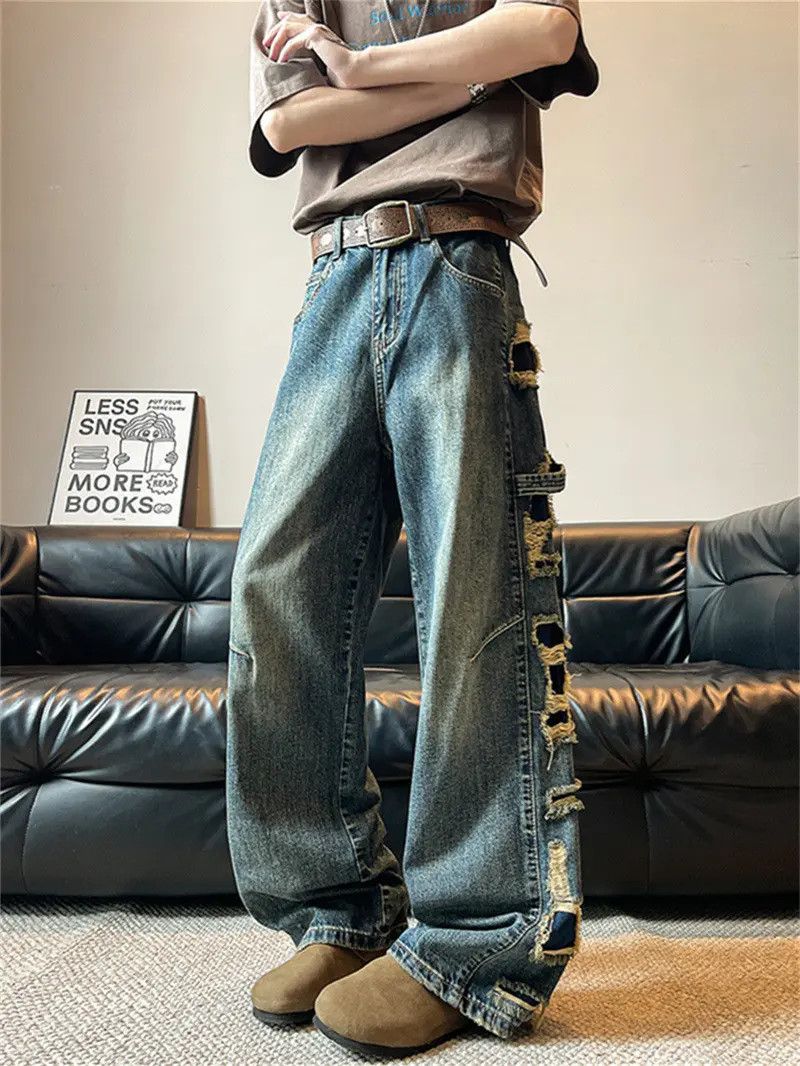 Japanese Brand Retro loose ripped edge slightly flared jeans Size US 32 / EU 48 - 2 Thumbnail