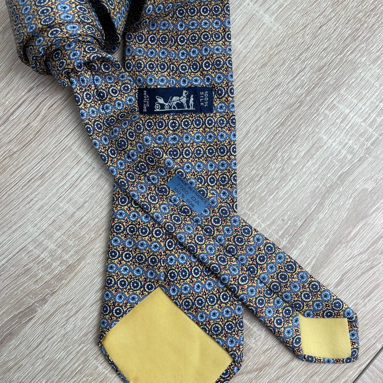 Hermes Hermes Paris Silk Tie 7700 OA Geometry Yellow Size ONE SIZE - 4 Thumbnail