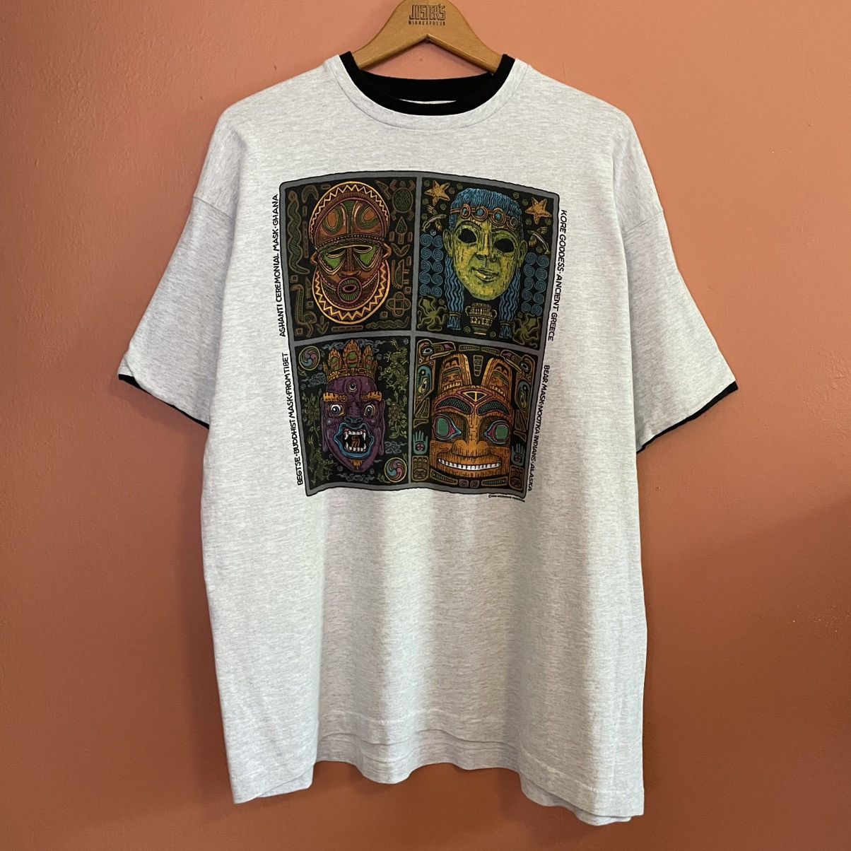 Fruit Of The Loom Vintage 1990 Wildwood Productions Culture Masks Art Tee Size US XL / EU 56 / 4 - 2 Thumbnail