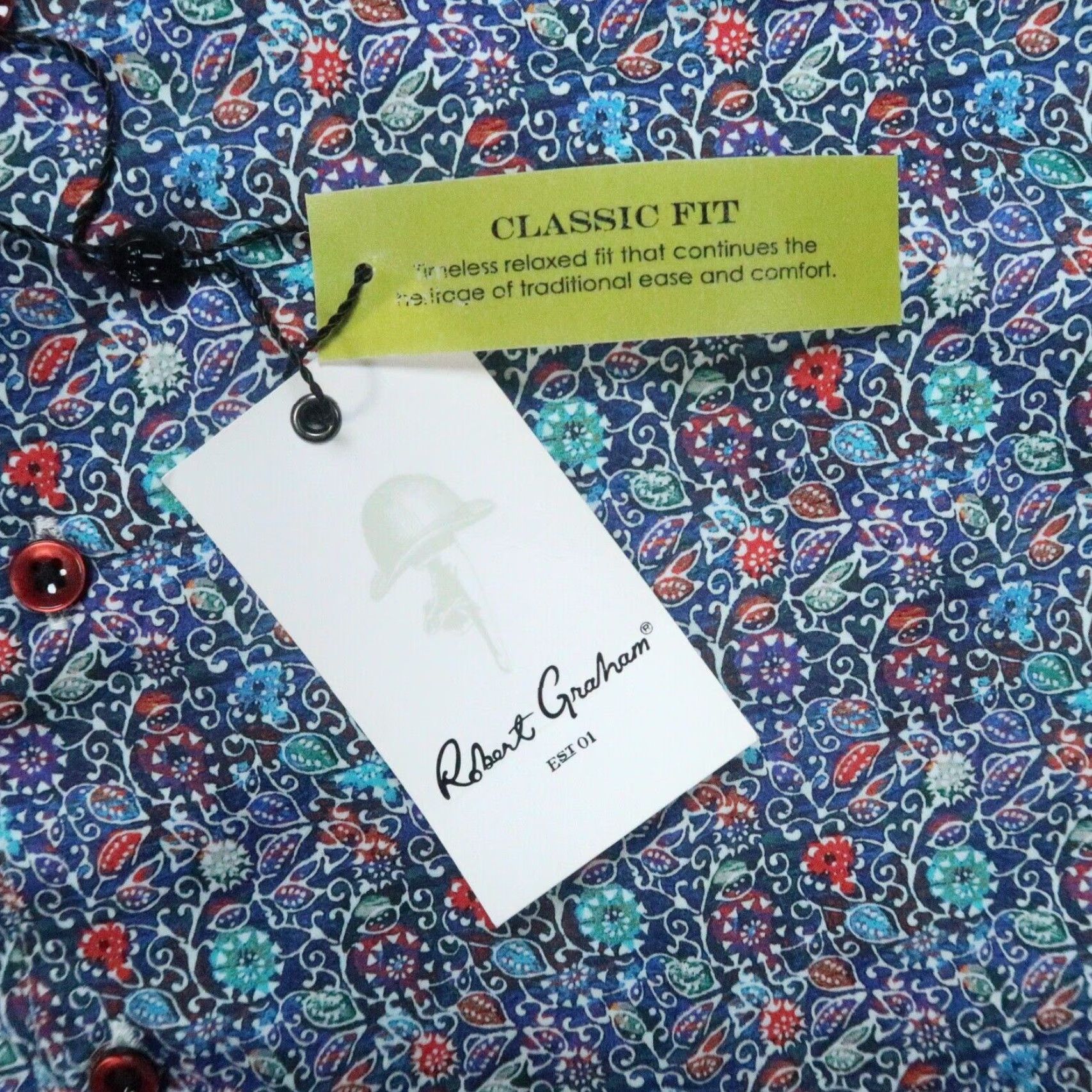 Robert Graham Robert Graham Shirt Men XS Blue Floral Long Sleeve Button-Up Flip Cuff Classic Size US XS / EU 42 / 0 - 4 Thumbnail