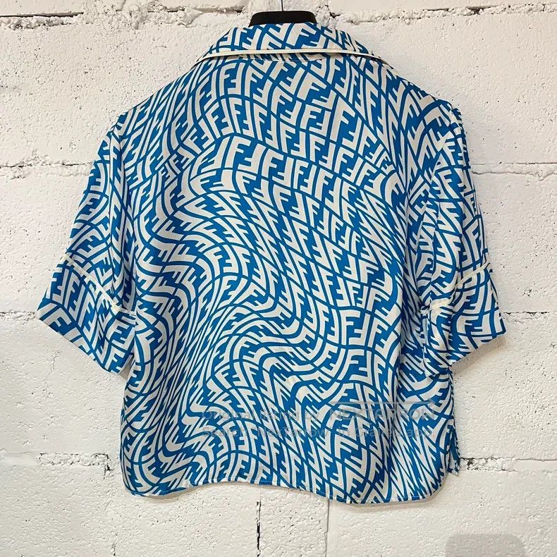 Fendi Fendi Blue and white geometric print short-sleeve shirt, c Size XS / US 0-2 / IT 36-38 - 2 Thumbnail