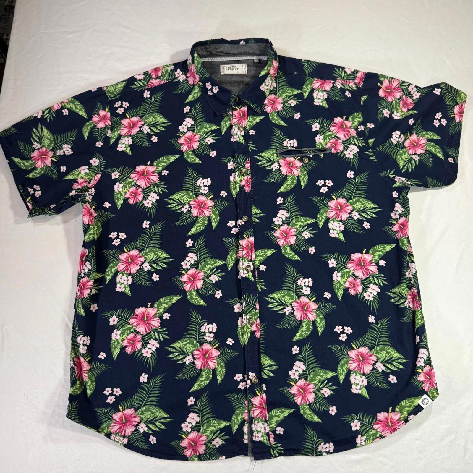 Free People FREE PLANET Button Up Shirt Men's 3X Blue Sleeve Hawaiian Size US XXL / EU 58 / 5 - 2 Thumbnail