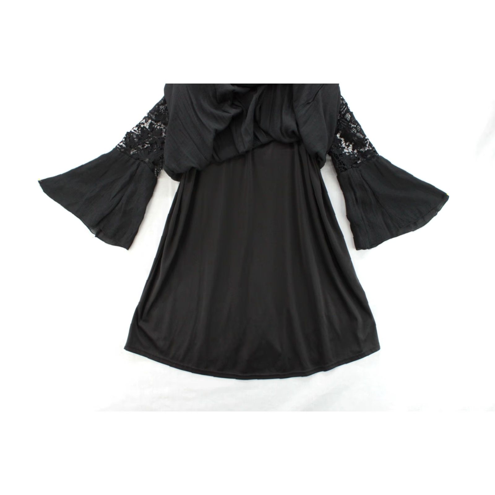 J. Gee Witchy Black Dress 1X Boho Crochet Lace Bell Sleeves Sheer Goth  Whimsical - wellskinkop.com