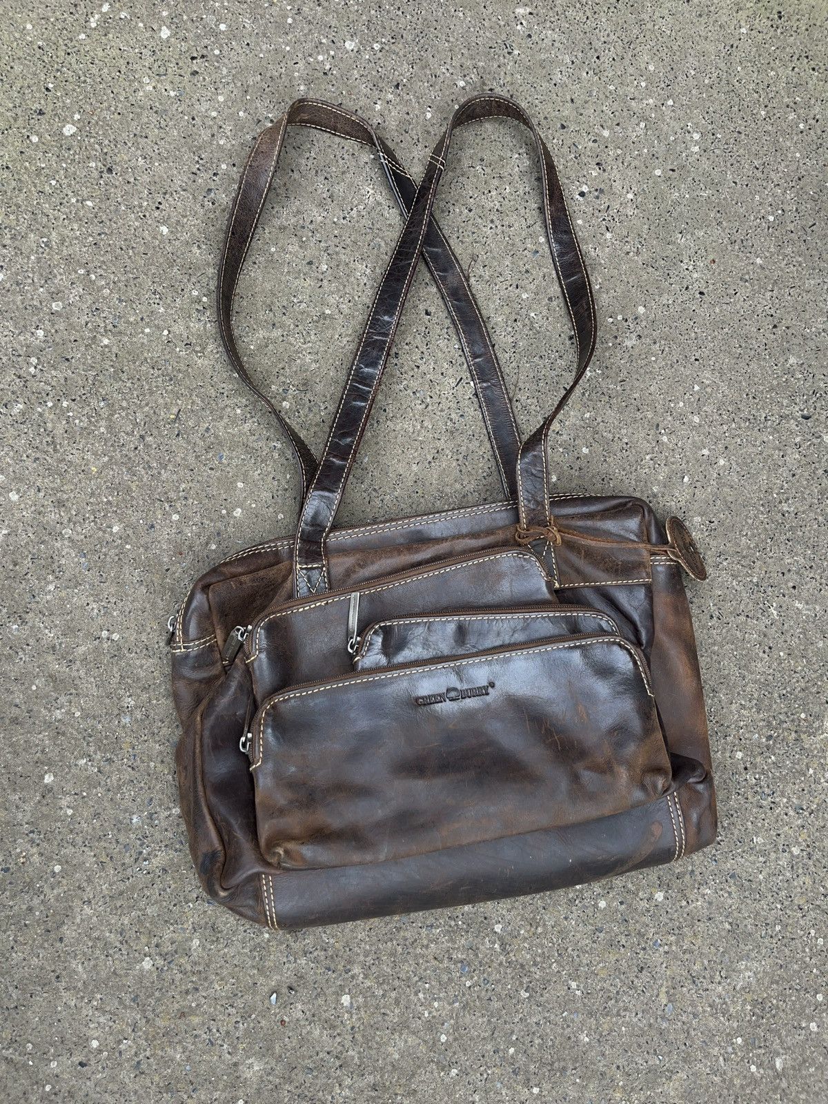 Genuine Leather × Vintage Vintage Green Burry Asymmetrical Faded Leather Pocket Bag Size ONE SIZE - 20 Thumbnail