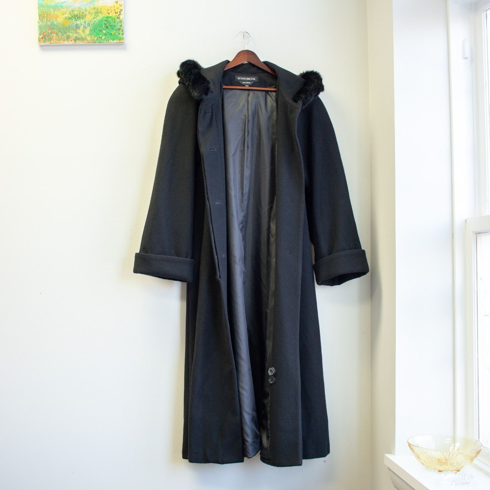 Vintage VTG Donny Brook Black Long Wool Coat with Fur Hood Size 12 Size XL / US 12-14 / IT 48-50 - 7 Thumbnail
