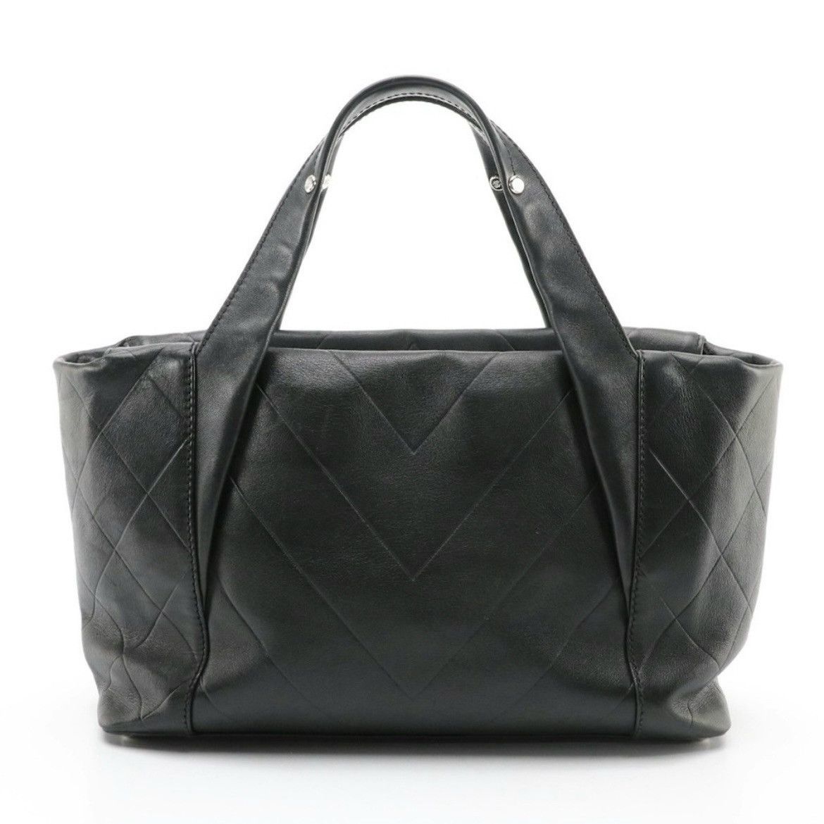 Chanel CC Black Chevron Quilted Leather Tote Bag
