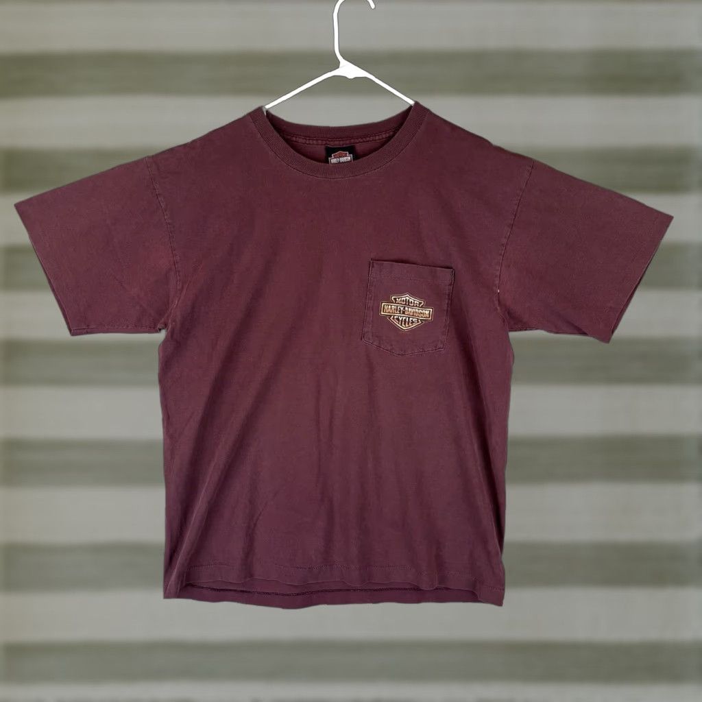 Harley Davidson Harley-Davidson T-Shirt Mens Medium Maroon Pocket Graphic Tee Eagle Made USA Size US M / EU 48-50 / 2 - 1 Thumbnail
