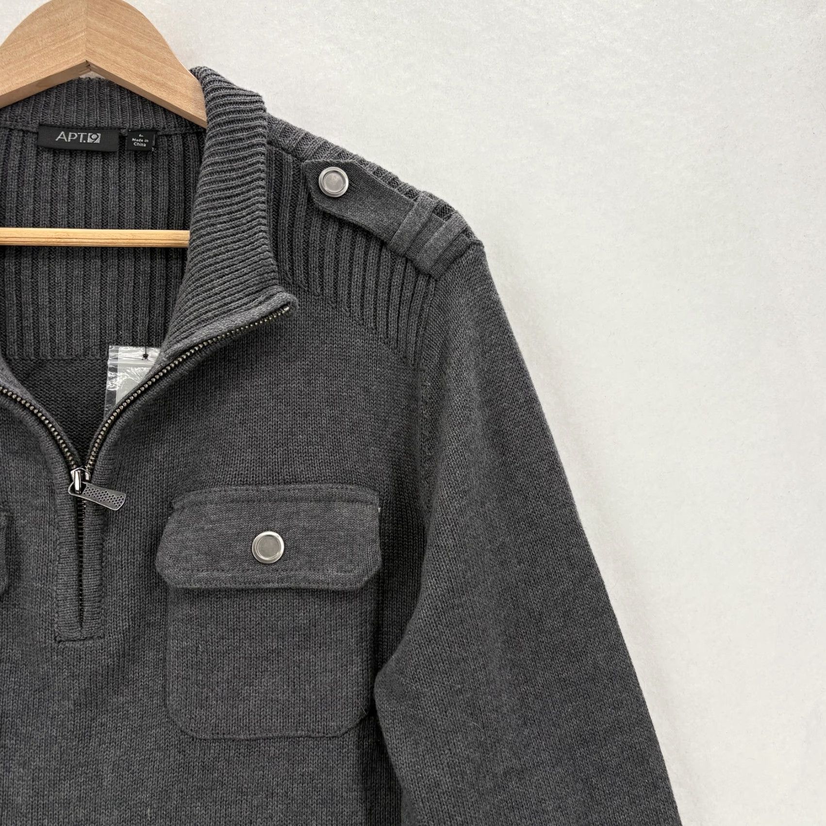 Apt. 9 APt.9 Sweater Mens L Gray Cotton Wool Cashmere 1/4 Zip Mock Neck Pockets NWT Size US L / EU 52-54 / 3 - 2 Thumbnail