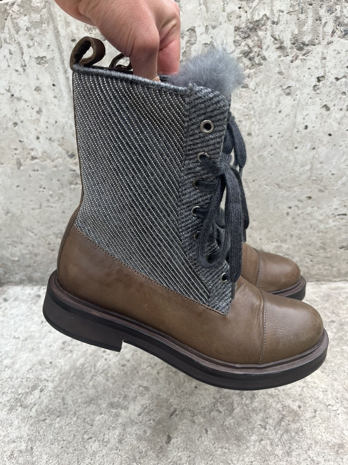Brunello Cucinelli Brunello Cucinelli Leather Ankle Fur Boots with Monili Trim Size US 8.5 / IT 38.5 - 2 Thumbnail
