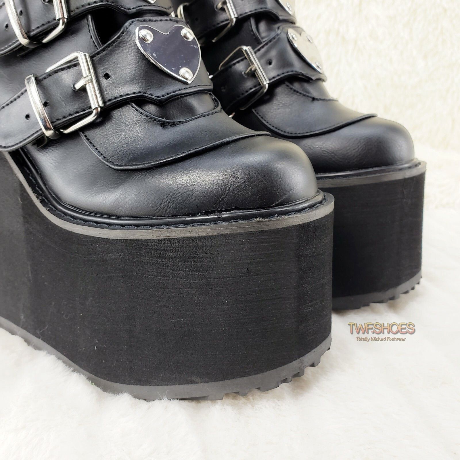 Demonia Cult DEMONIA Swing 230 Black Mid Calf Boot 5.5" Platform Heart St Size US 7 / IT 37 - 7 Thumbnail