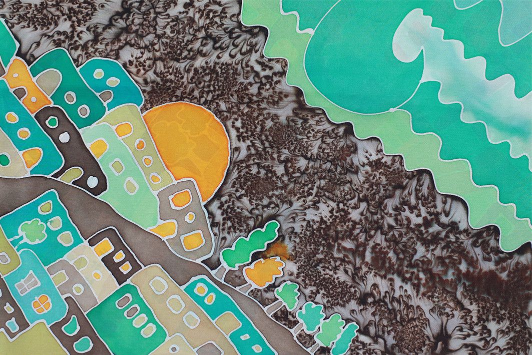 Vintage Vintage 1993 Silk Scarf – Hand-Painted Landscape Design Size ONE SIZE - 4 Thumbnail