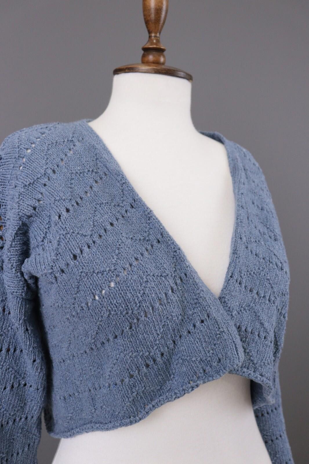 Designer Gudrun Sjoden Blue Lagenlook Crochet Knit Sweater Size S Size S / US 4 / IT 40 - 4 Thumbnail